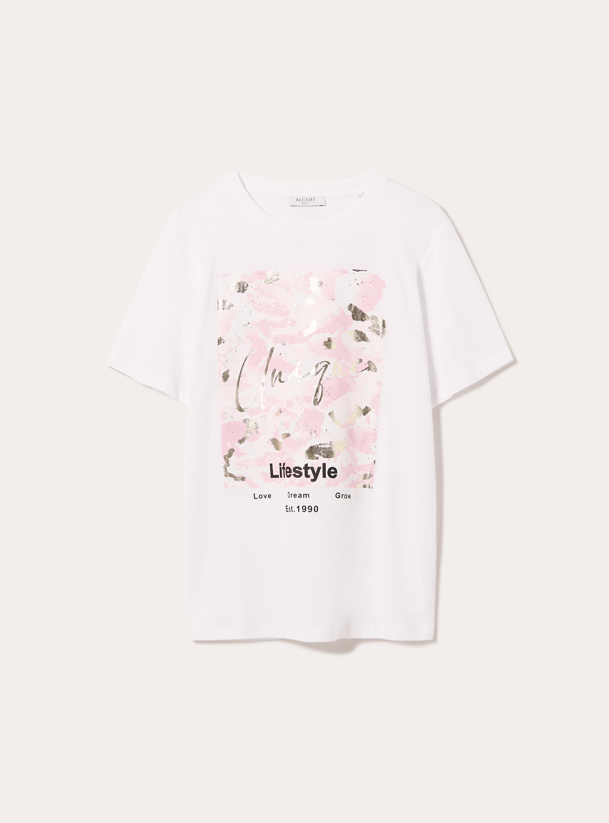 Metallic print t-shirt, WH3 WHITE