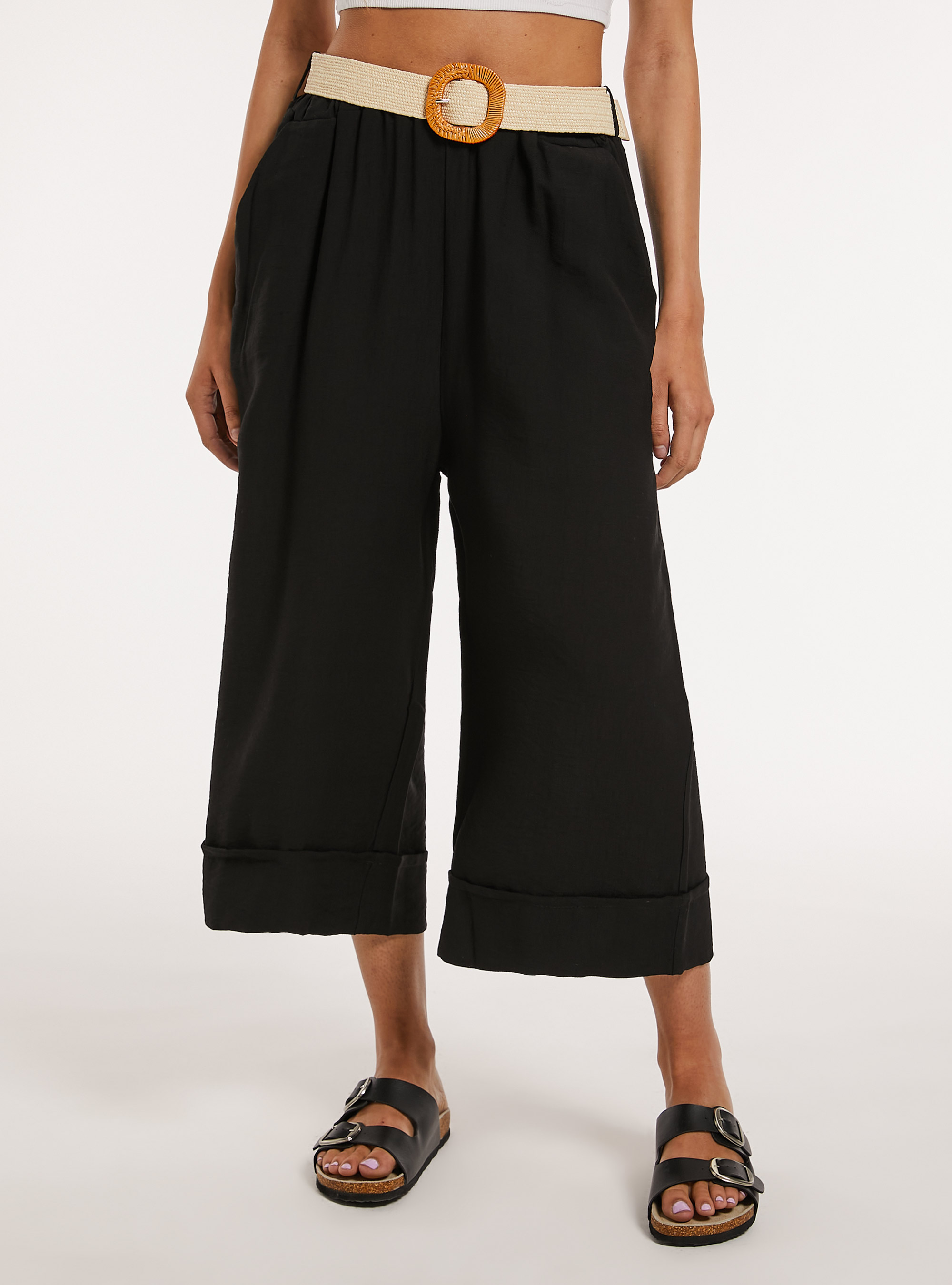 Lightweight trousers with belt, BK1 BLACK