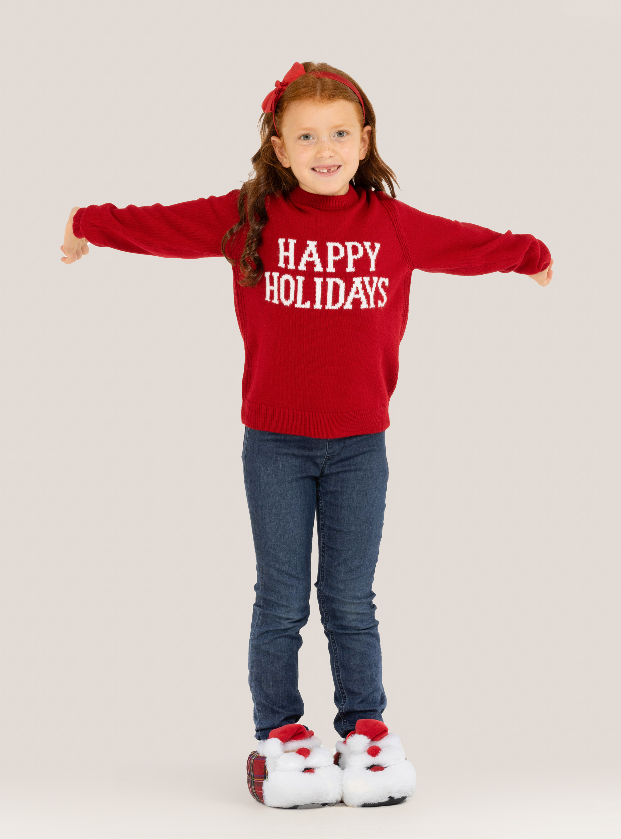 Pullover natalizio 'mini me'' con scritta ''Happy Holidays'', ROSSO