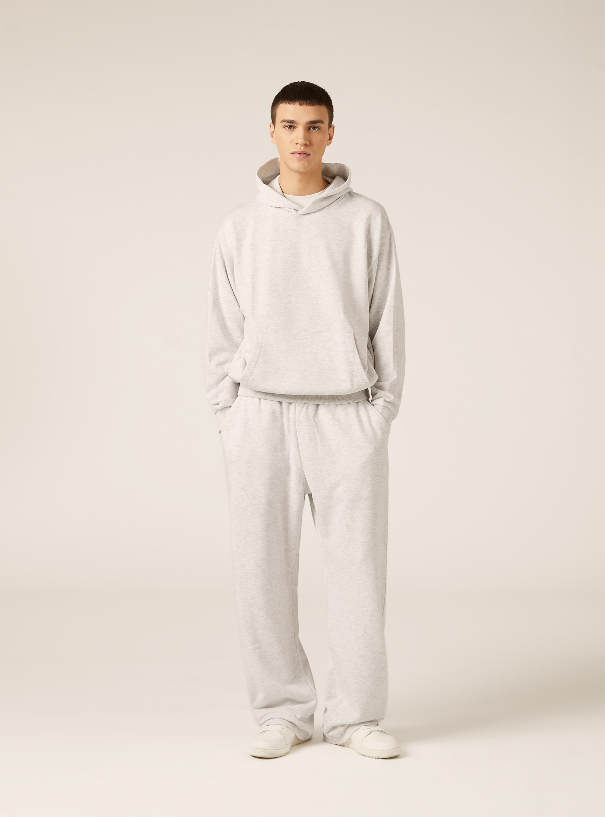 Boxy fit hooded sweatshirt, MGY3 GREY MEL LIGHT