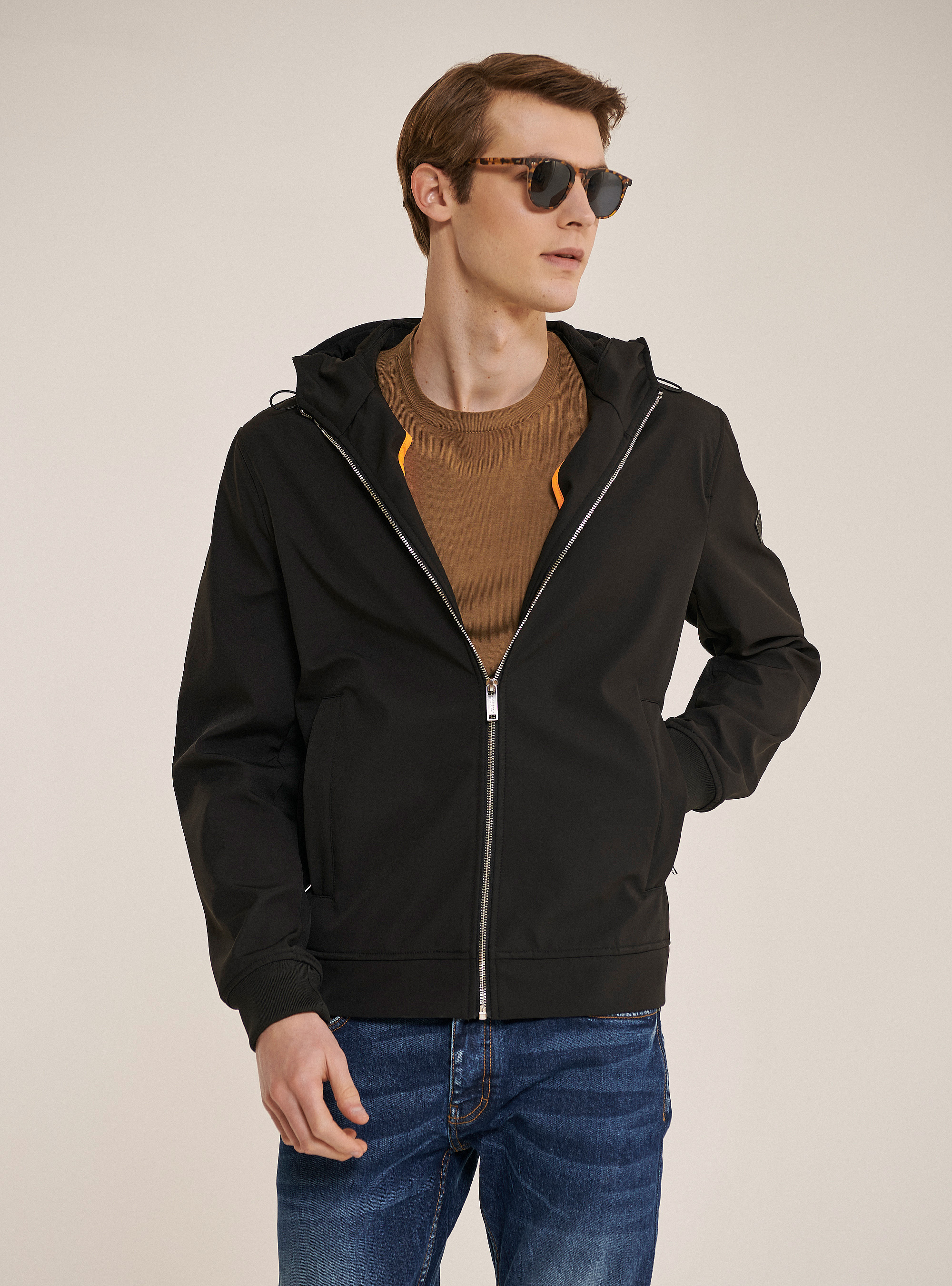 Windproof and waterproof technical fabric jacket, C101 BLACK