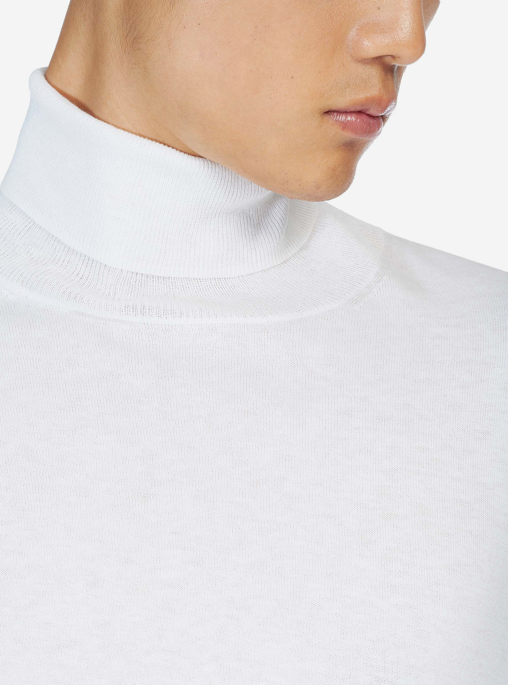 Pull col roulé basique en coton soie et cachemire, C099 WHITE