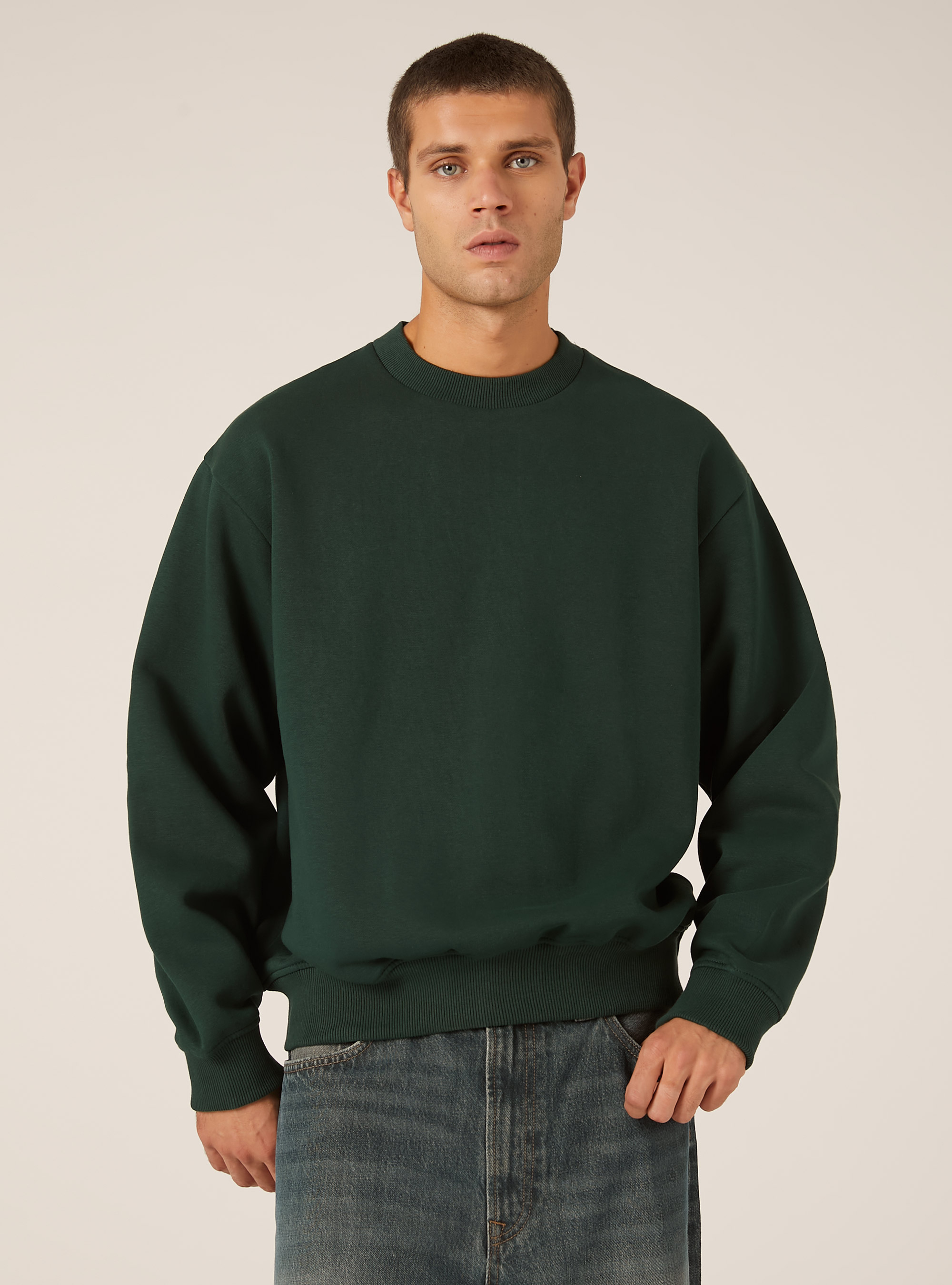 Boxy fit crew neck sweatshirt, GN1 GREEN DARK