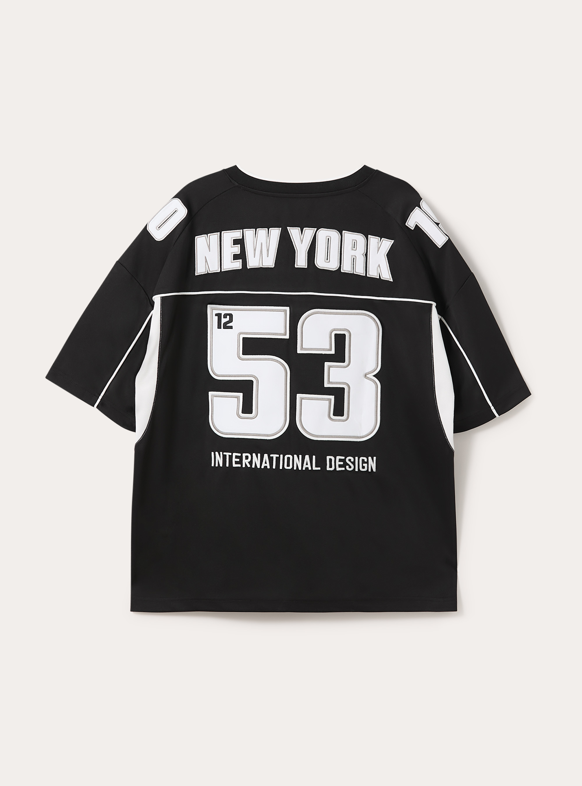 T-shirt collo a v con applicazioni, BK1 BLACK