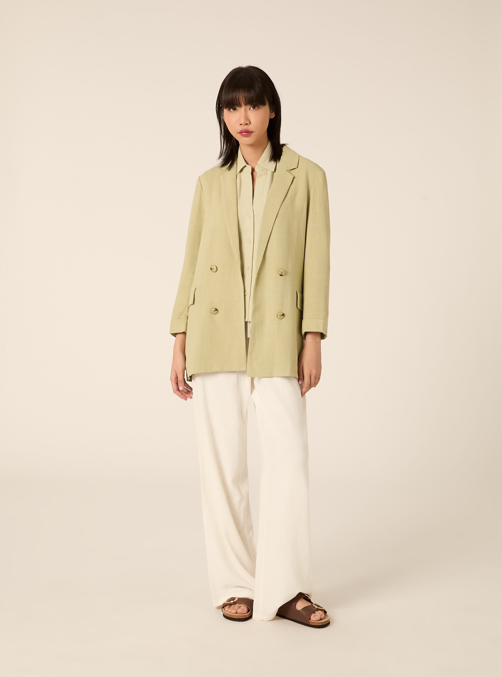Blazer doppiopetto in misto lino, GN3 GREEN LIGHT