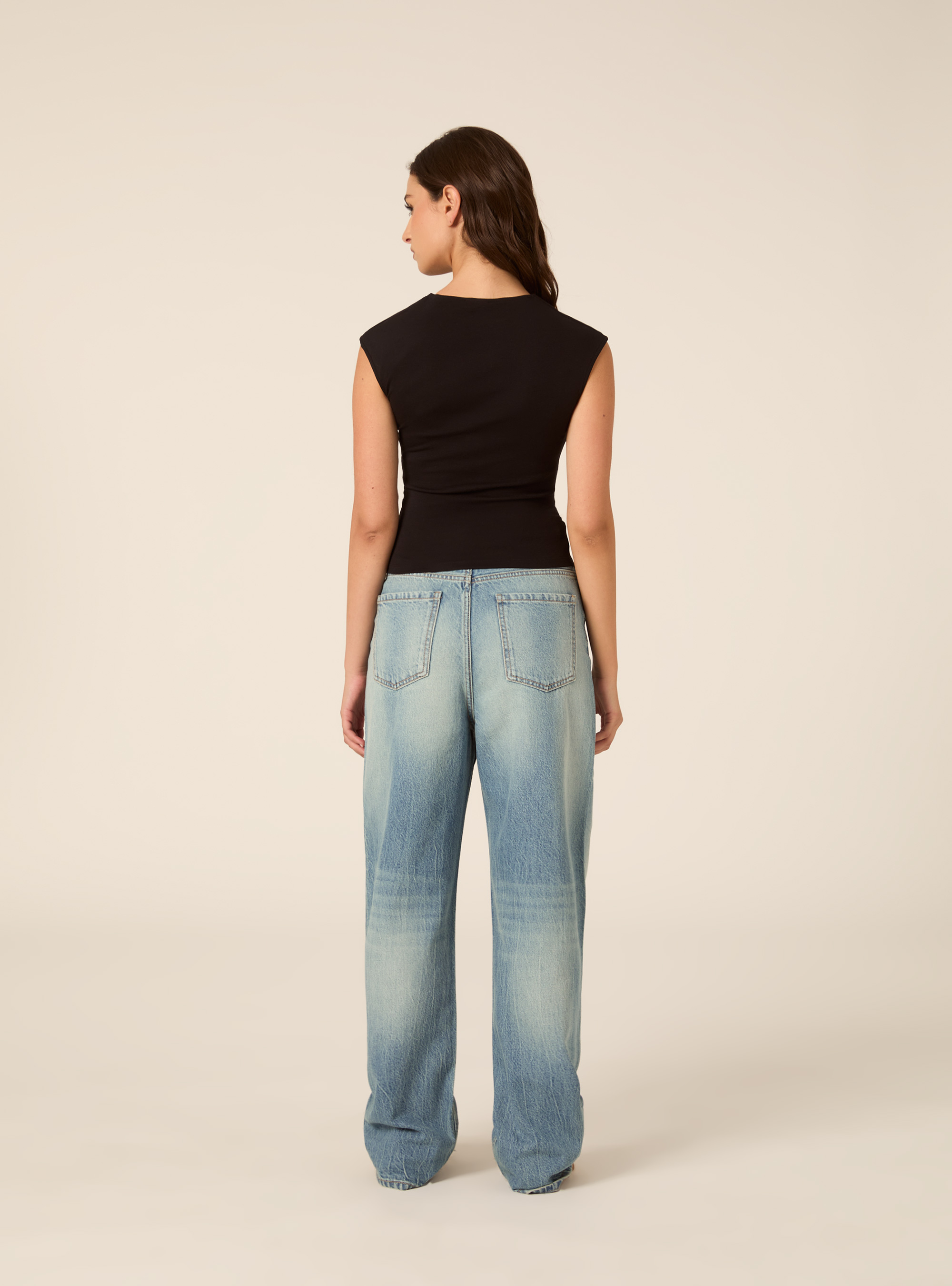 T-shirt basic con arriccio, BK1 BLACK