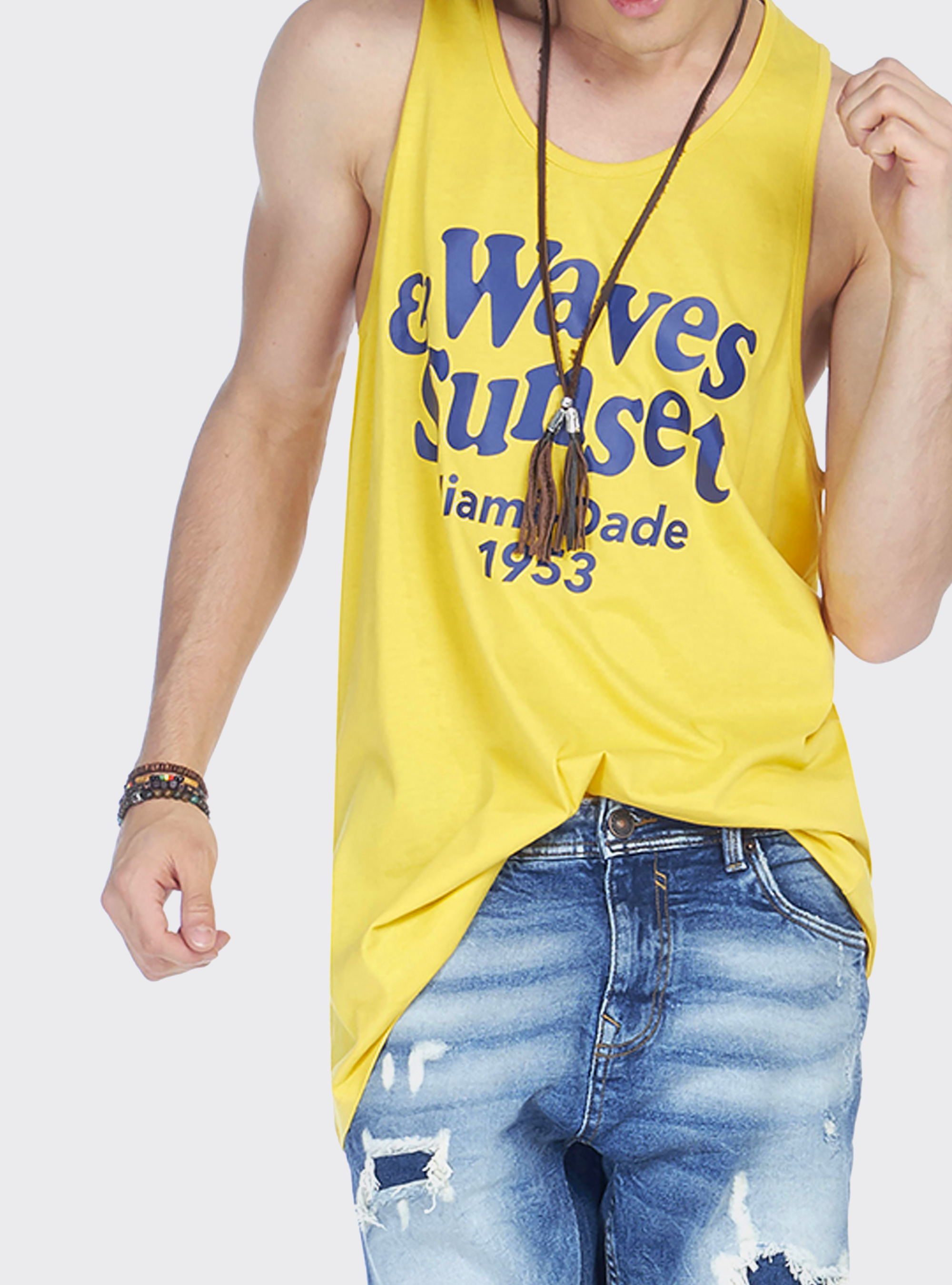 Canotta long e oversize fit con stampa lettering, C7713 YELLOW