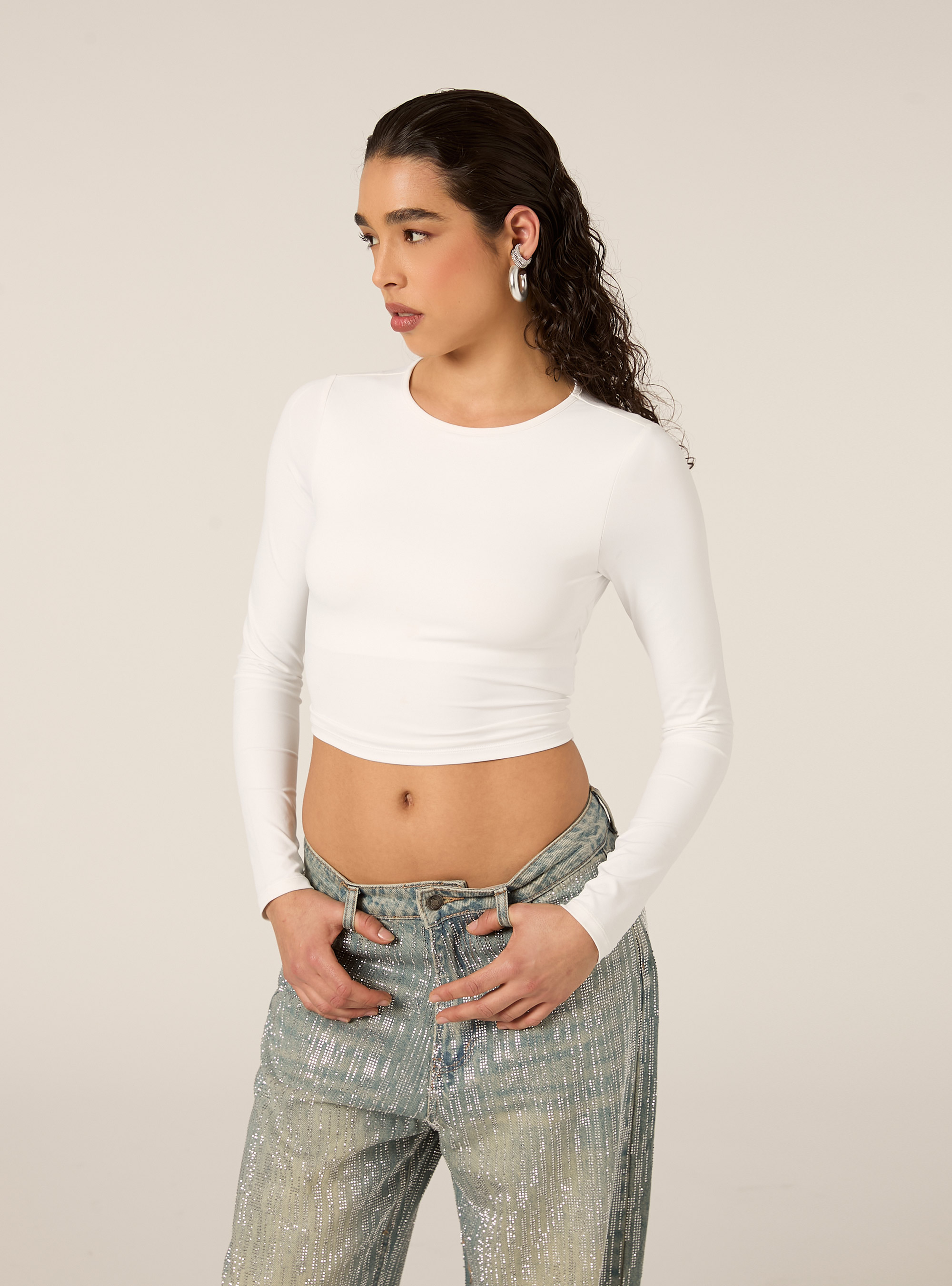 Maglia cropped con schiena scoperta, WH2 WHITE