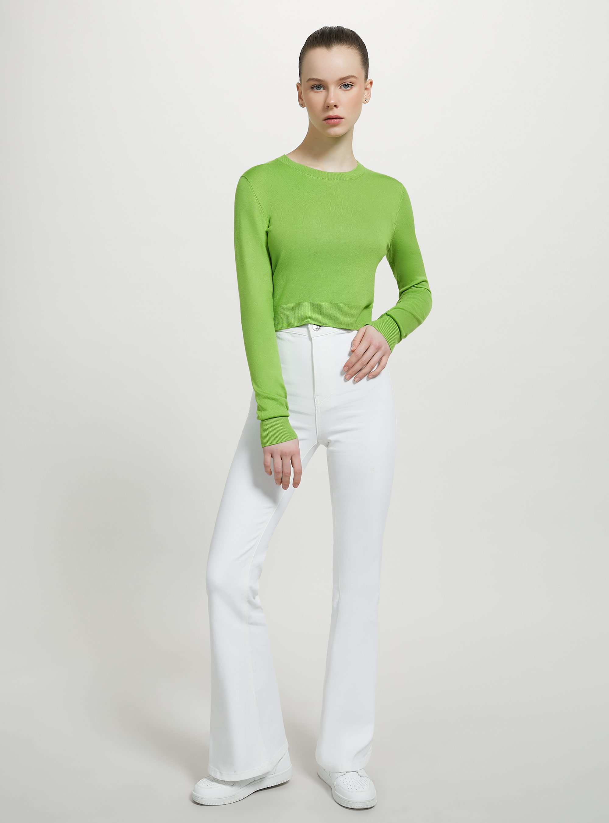 Pullover cropped girocollo, GN3 GREEN LIGHT