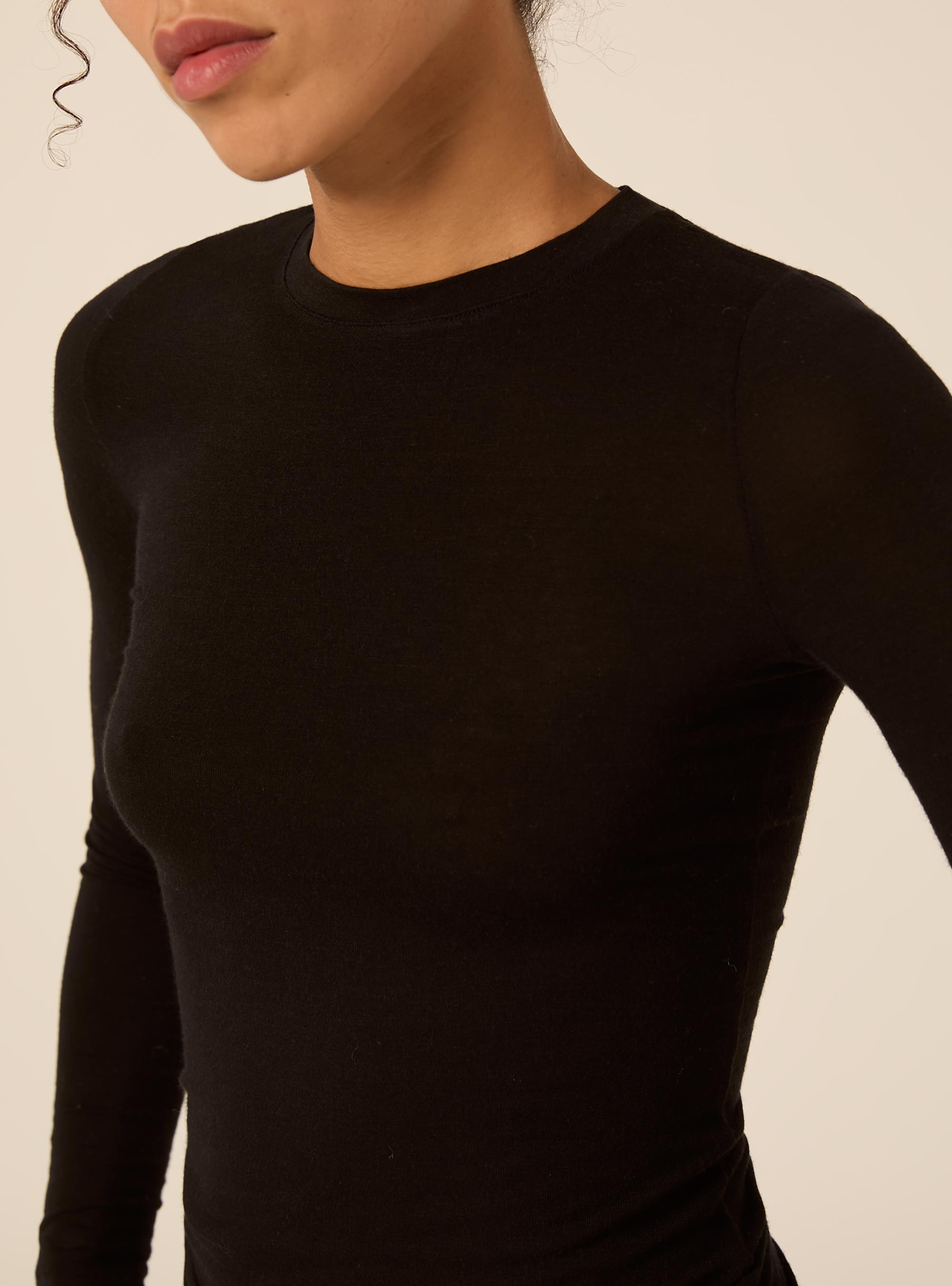 T shirt col rond a manches longues en melange de cashmere, BK1 BLACK
