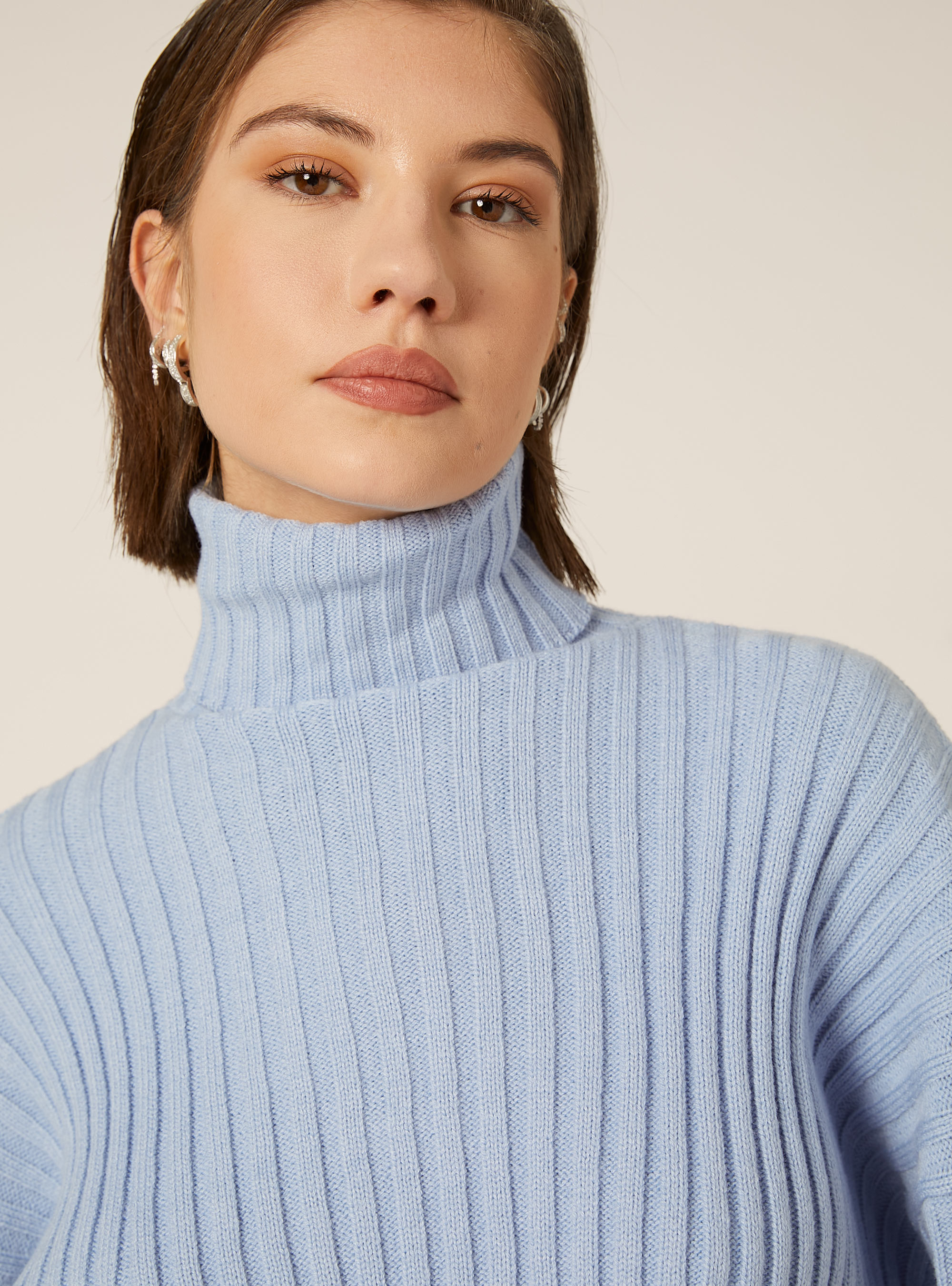 Cropped high-neck pullover, MAZ2 AZURE MEL MEDIUM