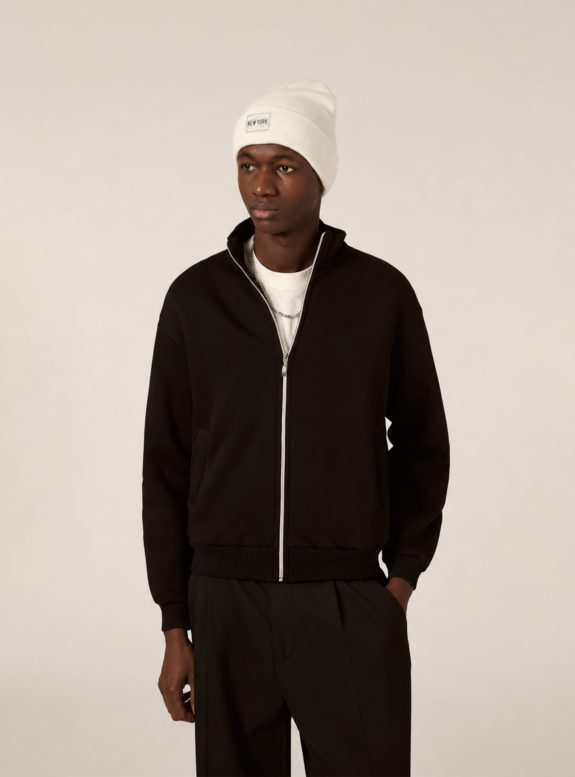 Cardigan con cerniera mezzocollo, BK1 BLACK