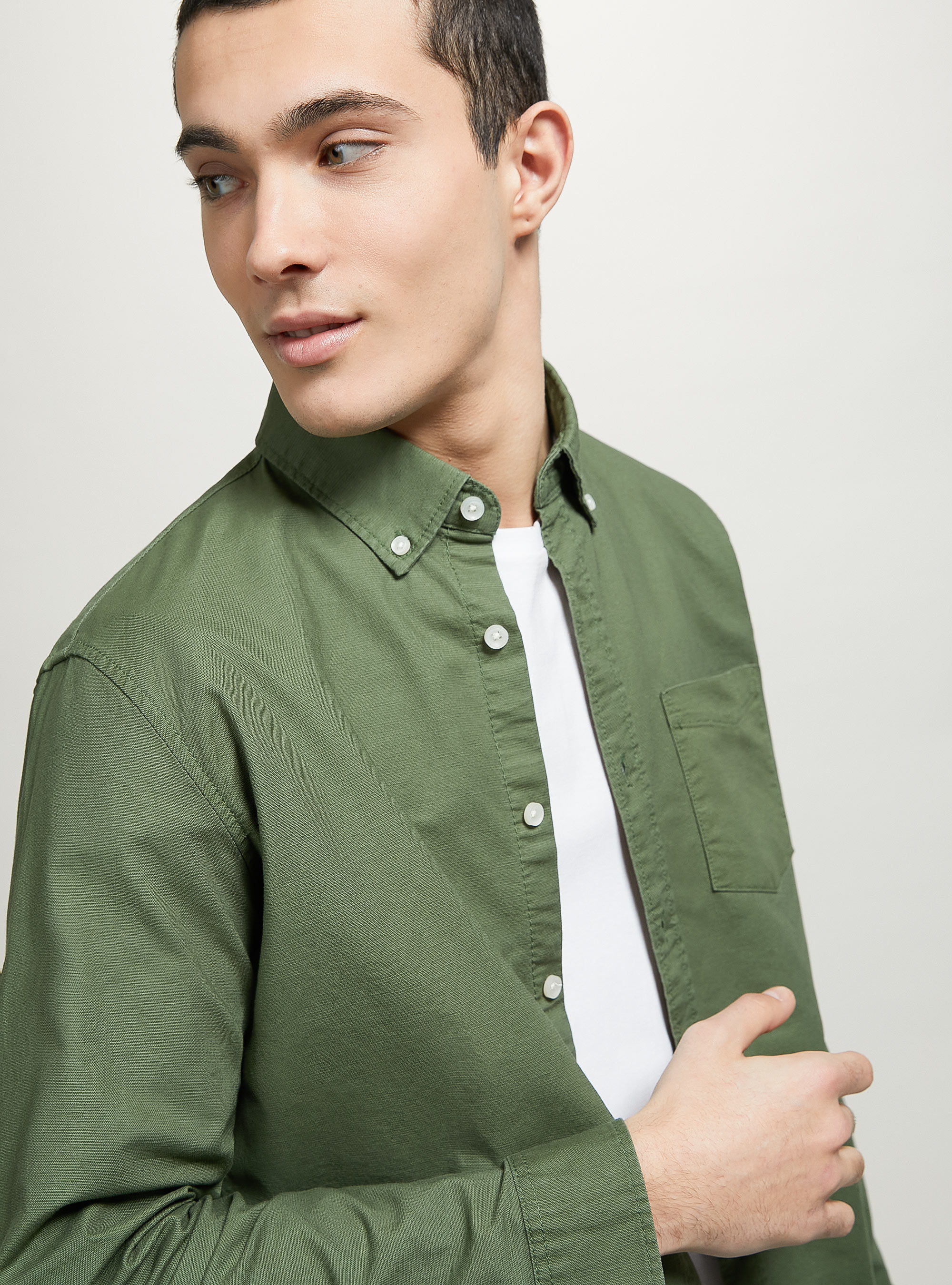 Plain-coloured cotton shirt, KY2 KAKY MEDIUM