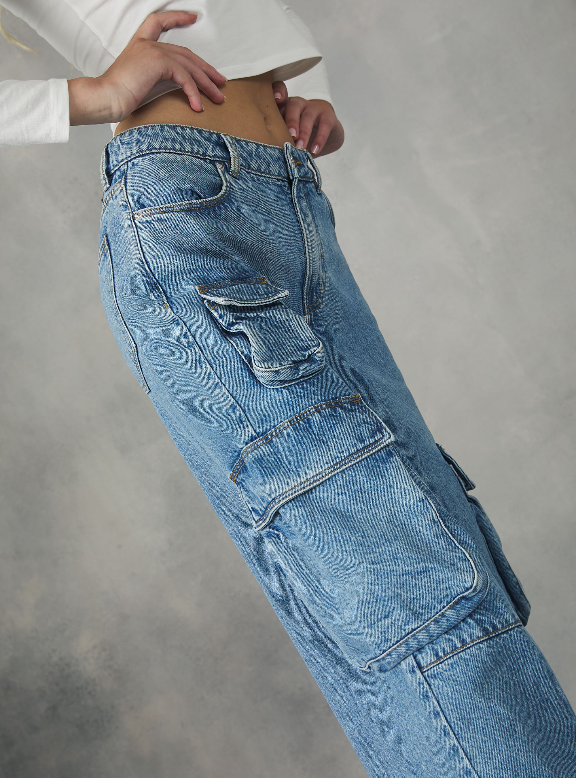 Multi cargo comfort fit jeans, D006 AZURE