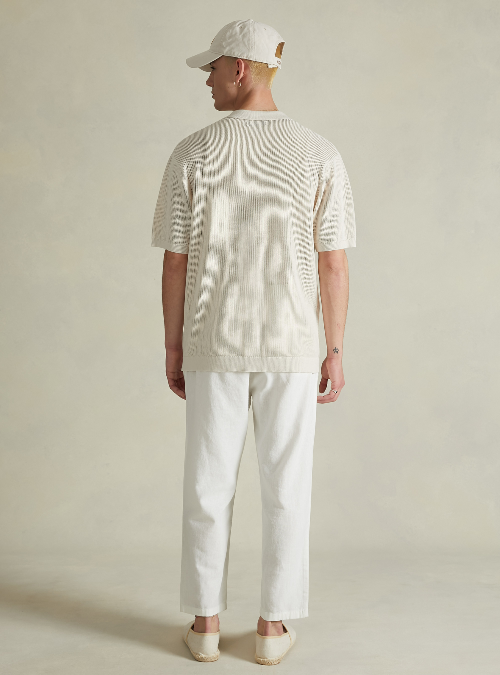 Jersey de punto perforado con cuello de polo, WH2 WHITE