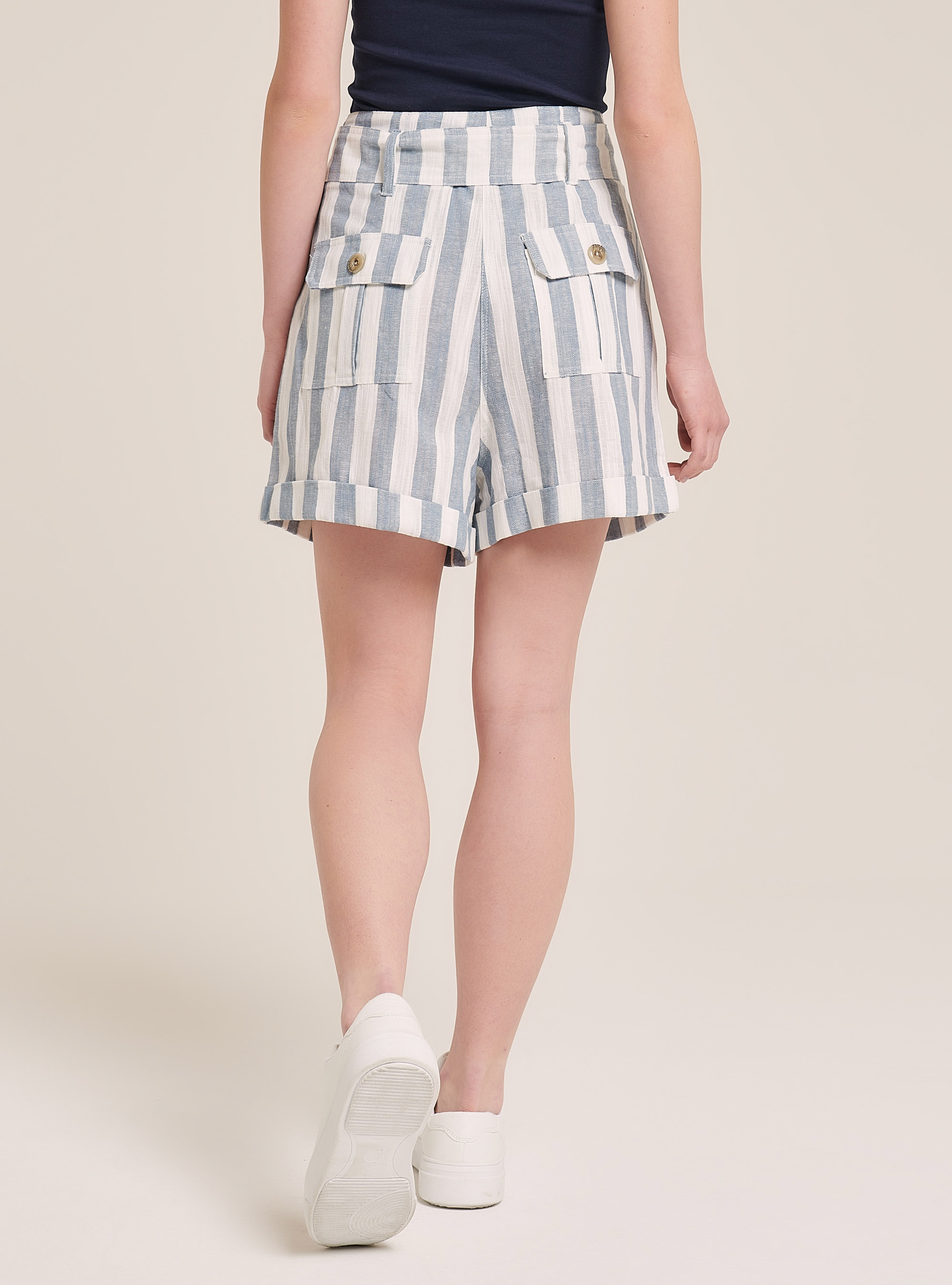 Linen blend shorts with waistband, AZURE