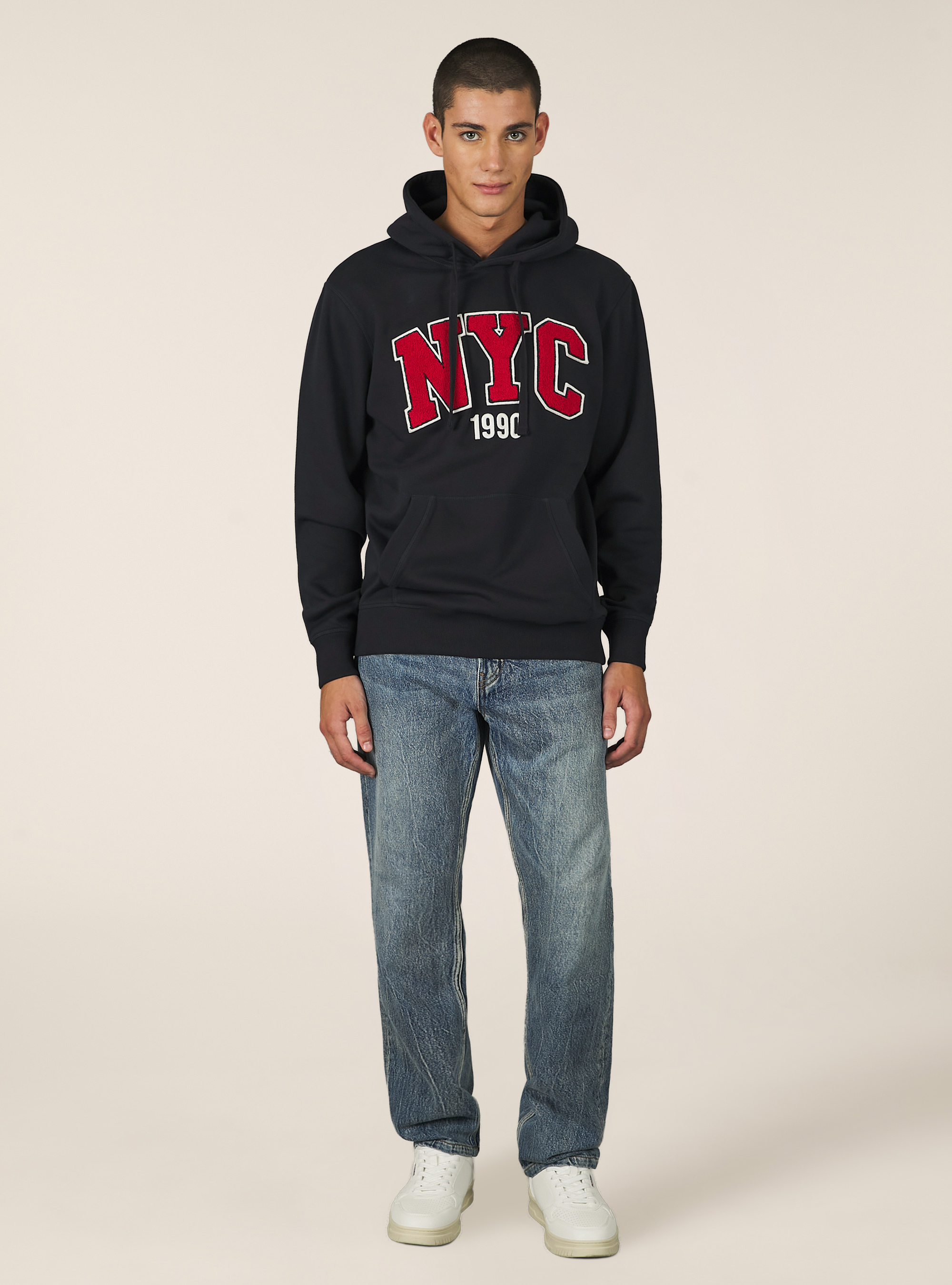 Hoodie with embroidered patch, NA1 NAVY DARK