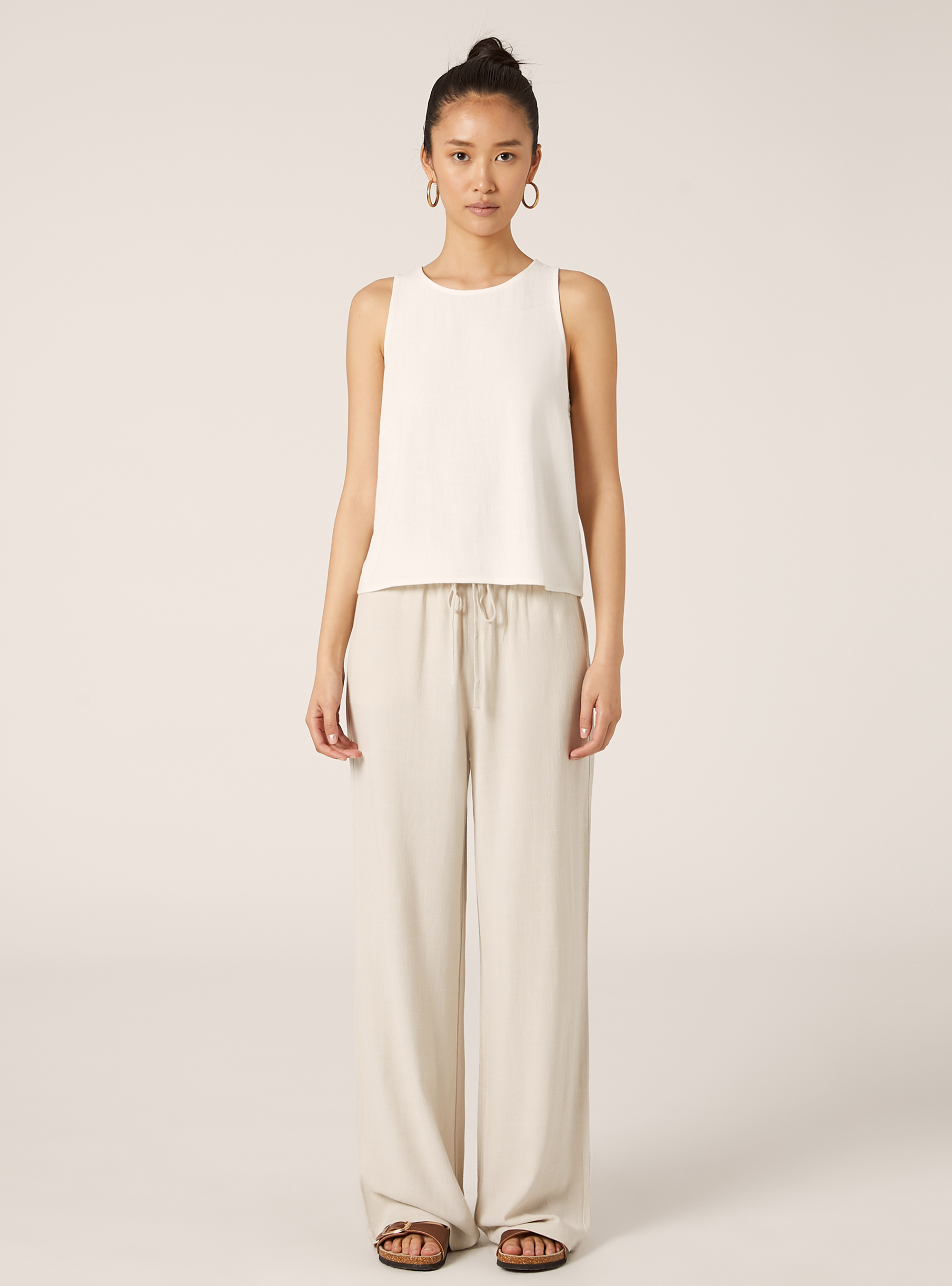 Camiseta de tirantes corta en mezcla de lino, WH2 WHITE