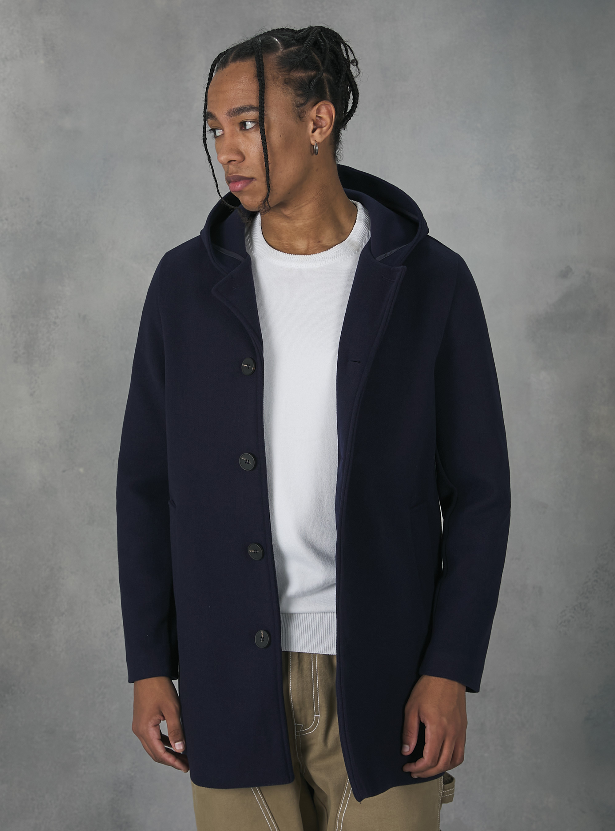 Hooded fabric coat, NA1 NAVY DARK