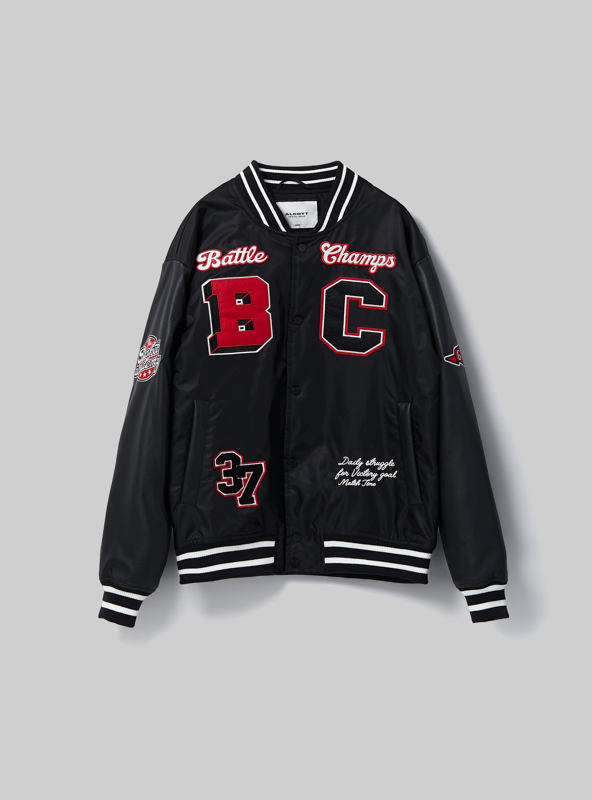 Varsity bomber jacket with patch, BK1 BLACK