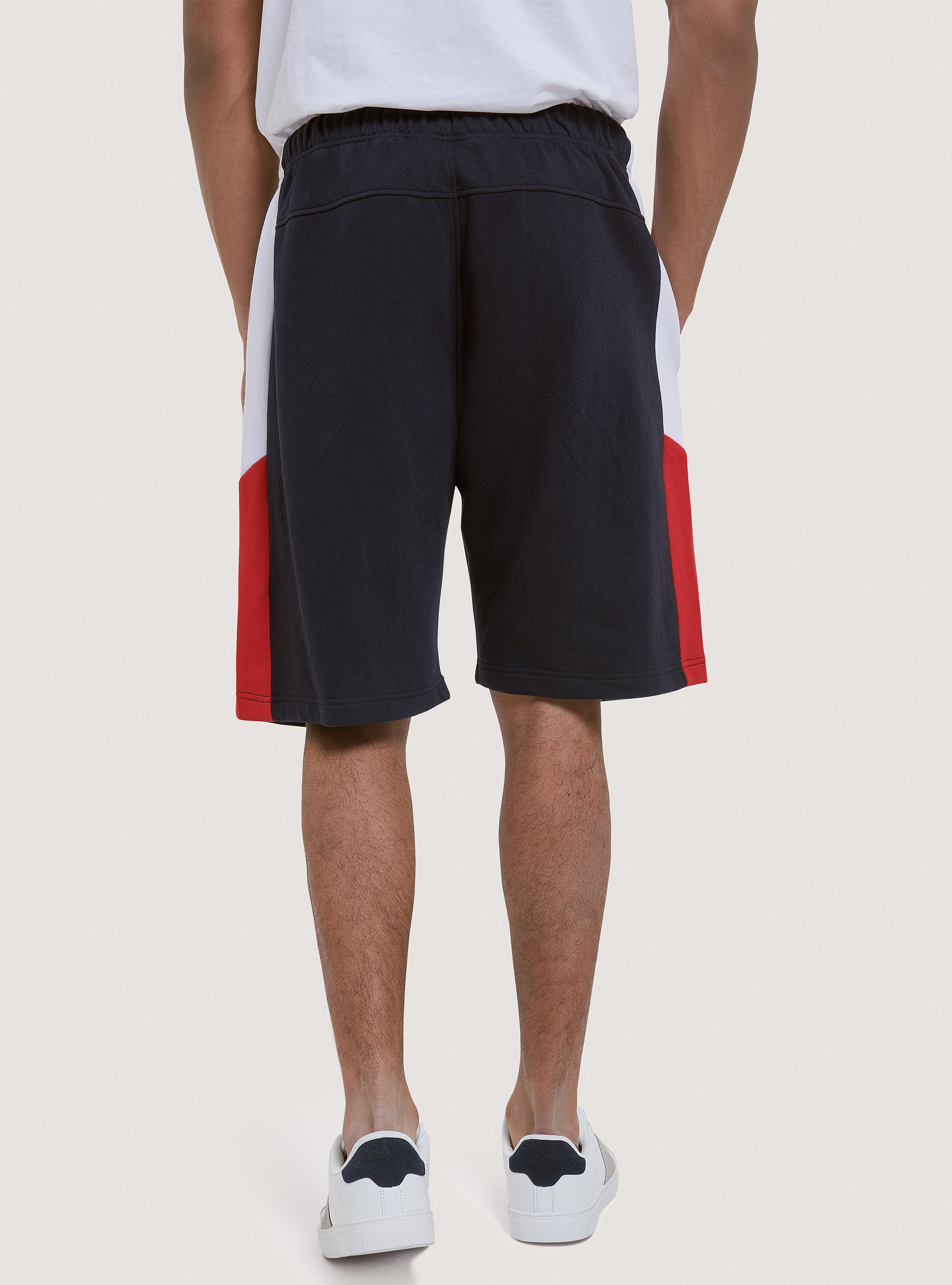 Pantalon de surv&ecirc;tement court en coton avec imprim&eacute;, C210 BLUE NAVY