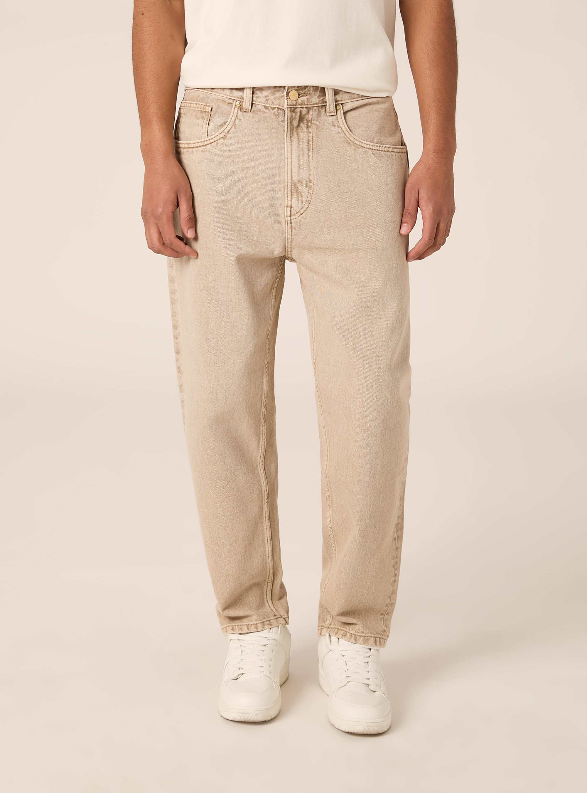 Pantalone loose fit in denim colorato, BEIGE MEDIO