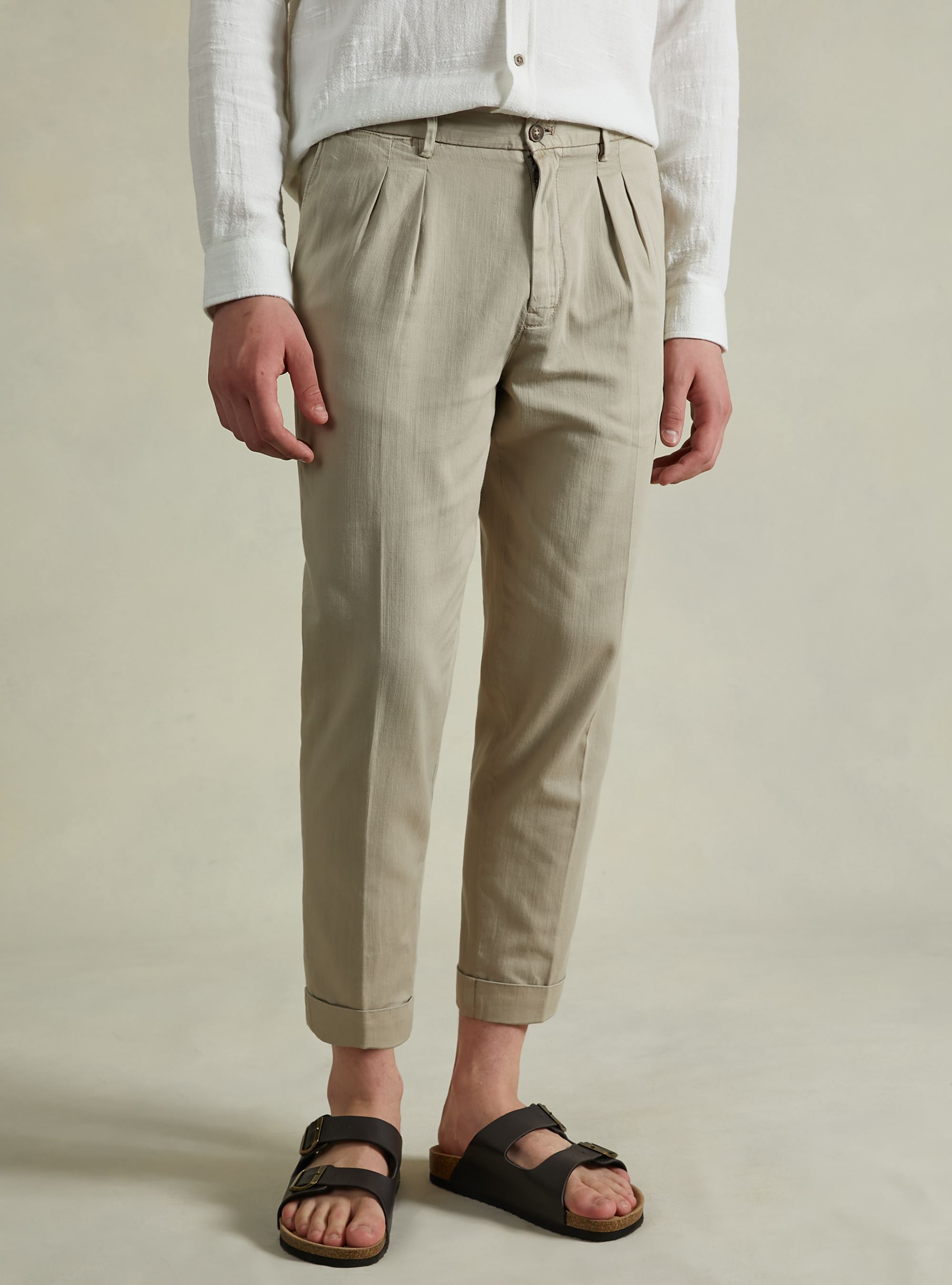 Linen-blend chinos with darts, BG2 BEIGE MEDIUM