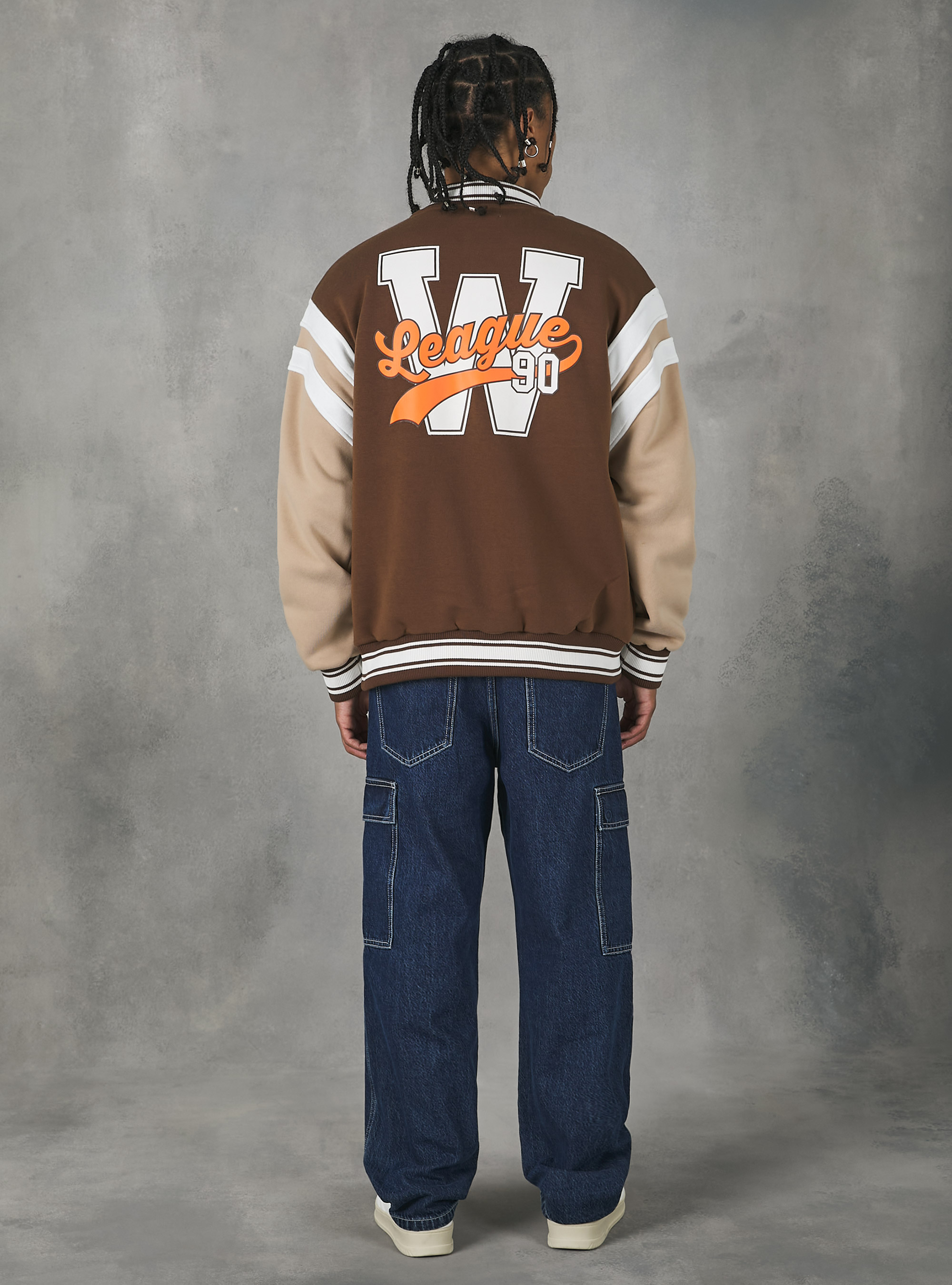 College Bomber Jacket with print, BR2 BROWN MEDIUM