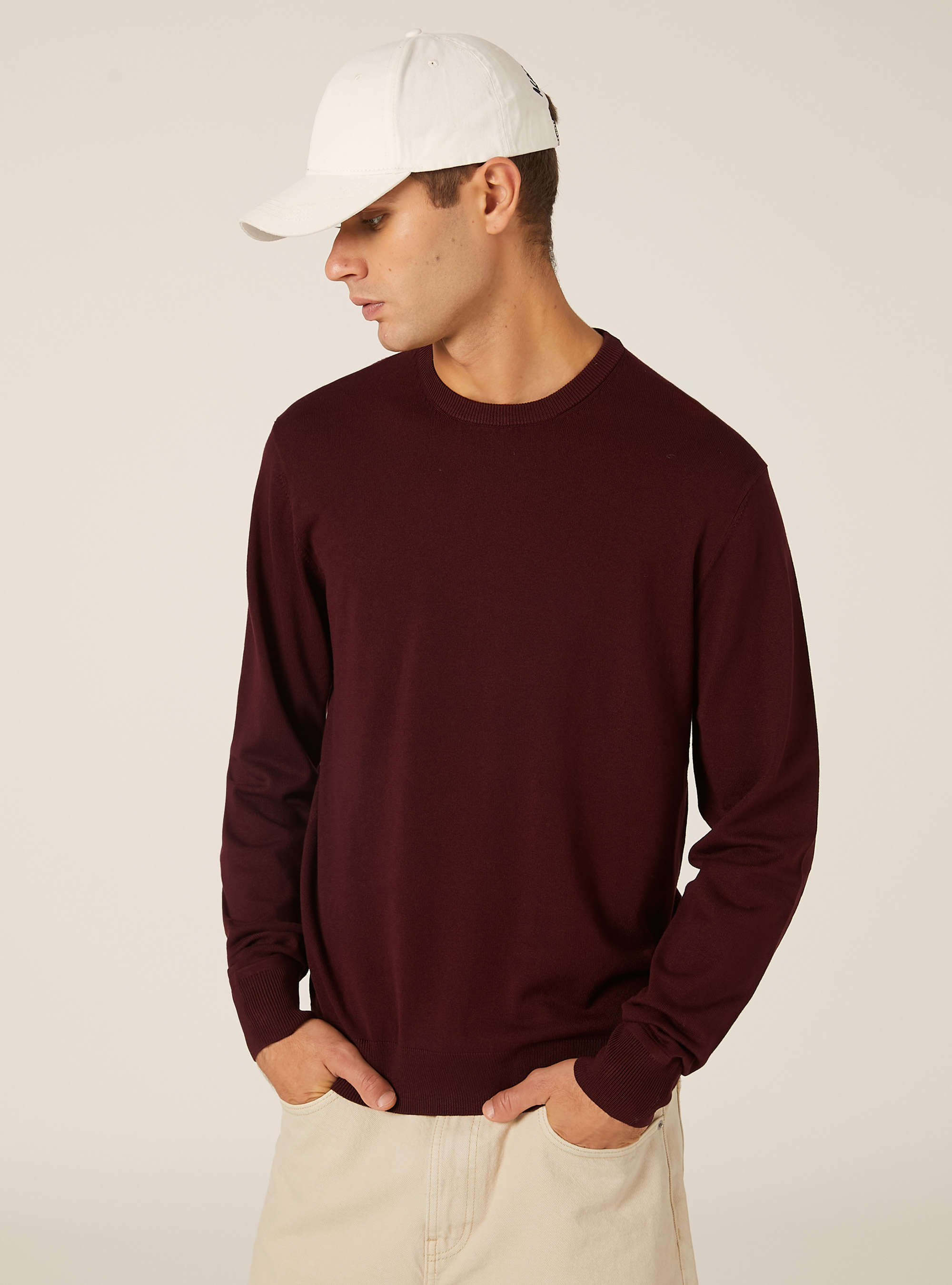 Jersey de cuello redondo de viscosa Ecovero, BO1 BORDEAUX DARK