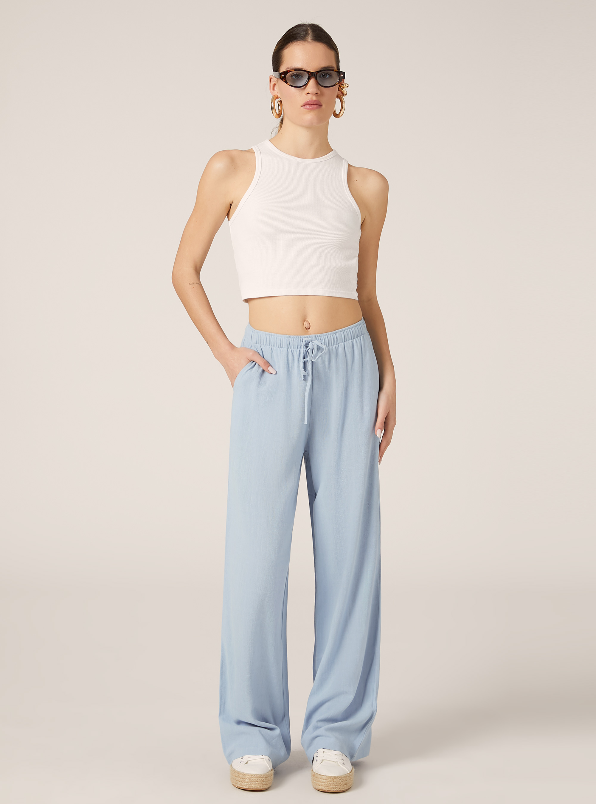 Linen blend palazzo trousers, AZ3 AZURE LIGHT