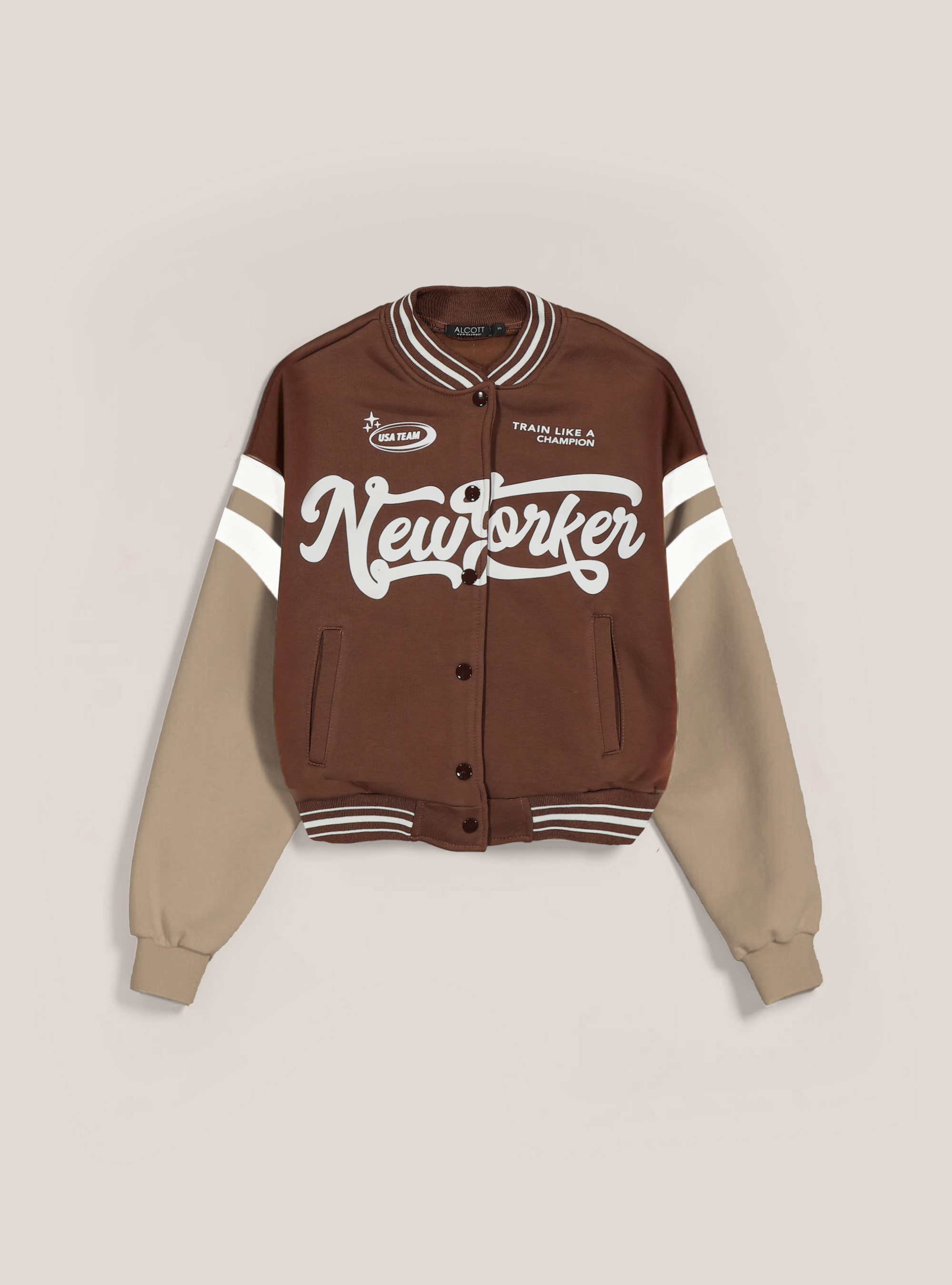 Bomber college con stampa, BR1 DARK BROWN