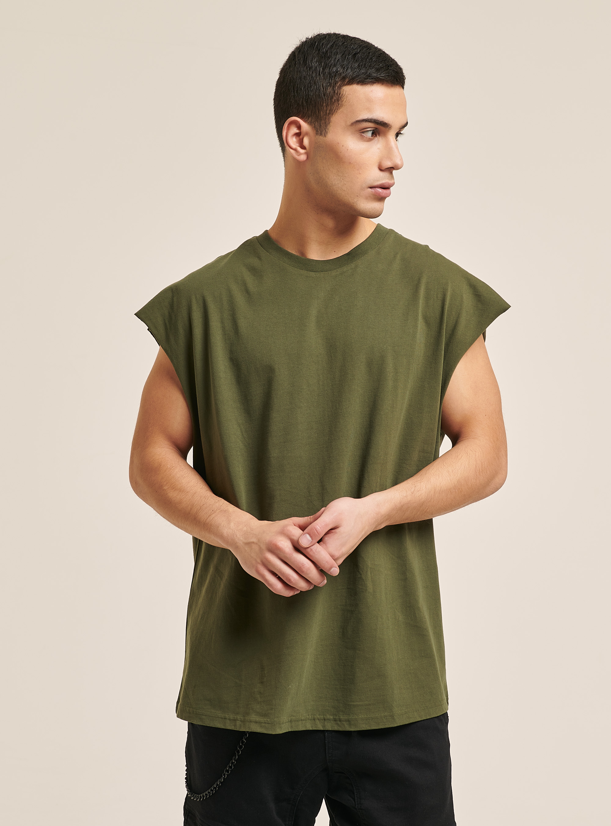 D&eacute;bardeur basique oversize en coton, C5587 KAKY