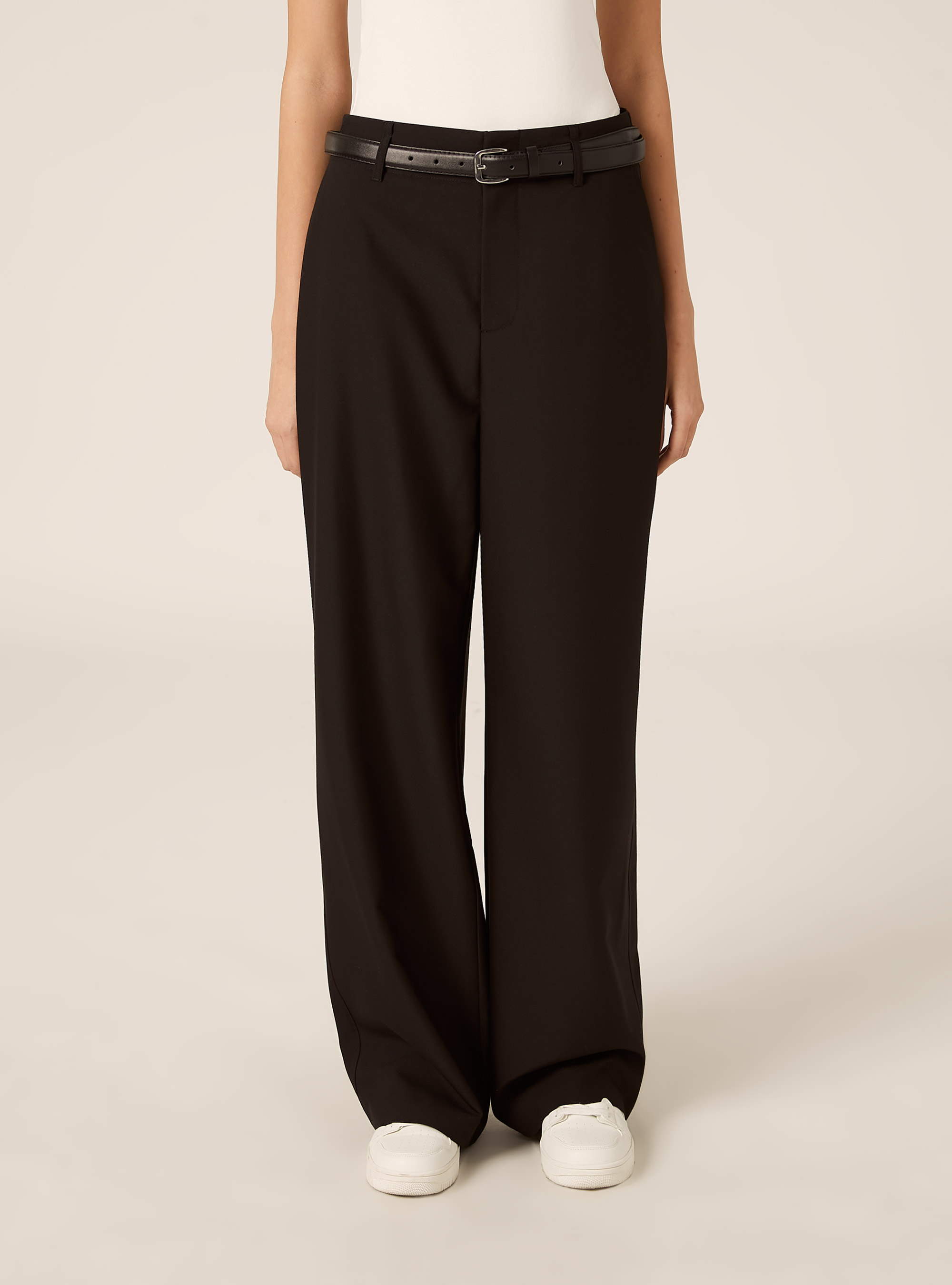 Pantaloni dritti eleganti con cintura, BK1 BLACK