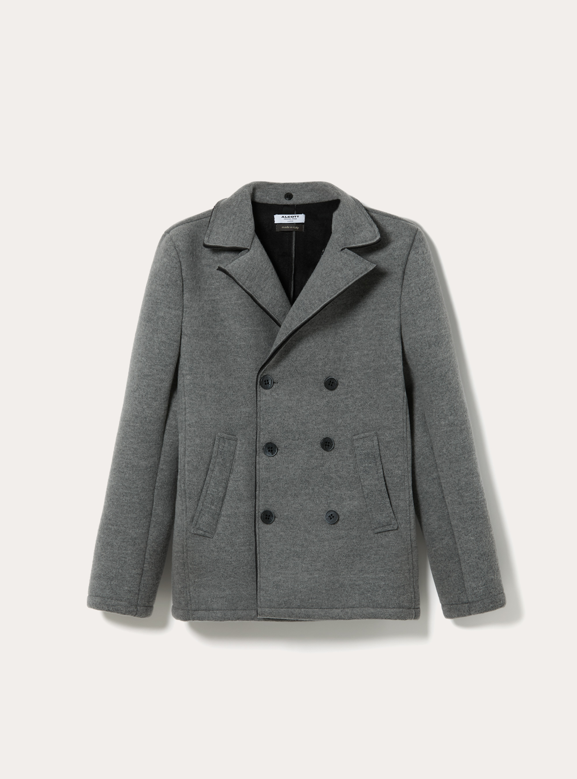 Cappotto doppiopetto con cappuccio trapuntato, MGY3 GREY MEL LIGHT