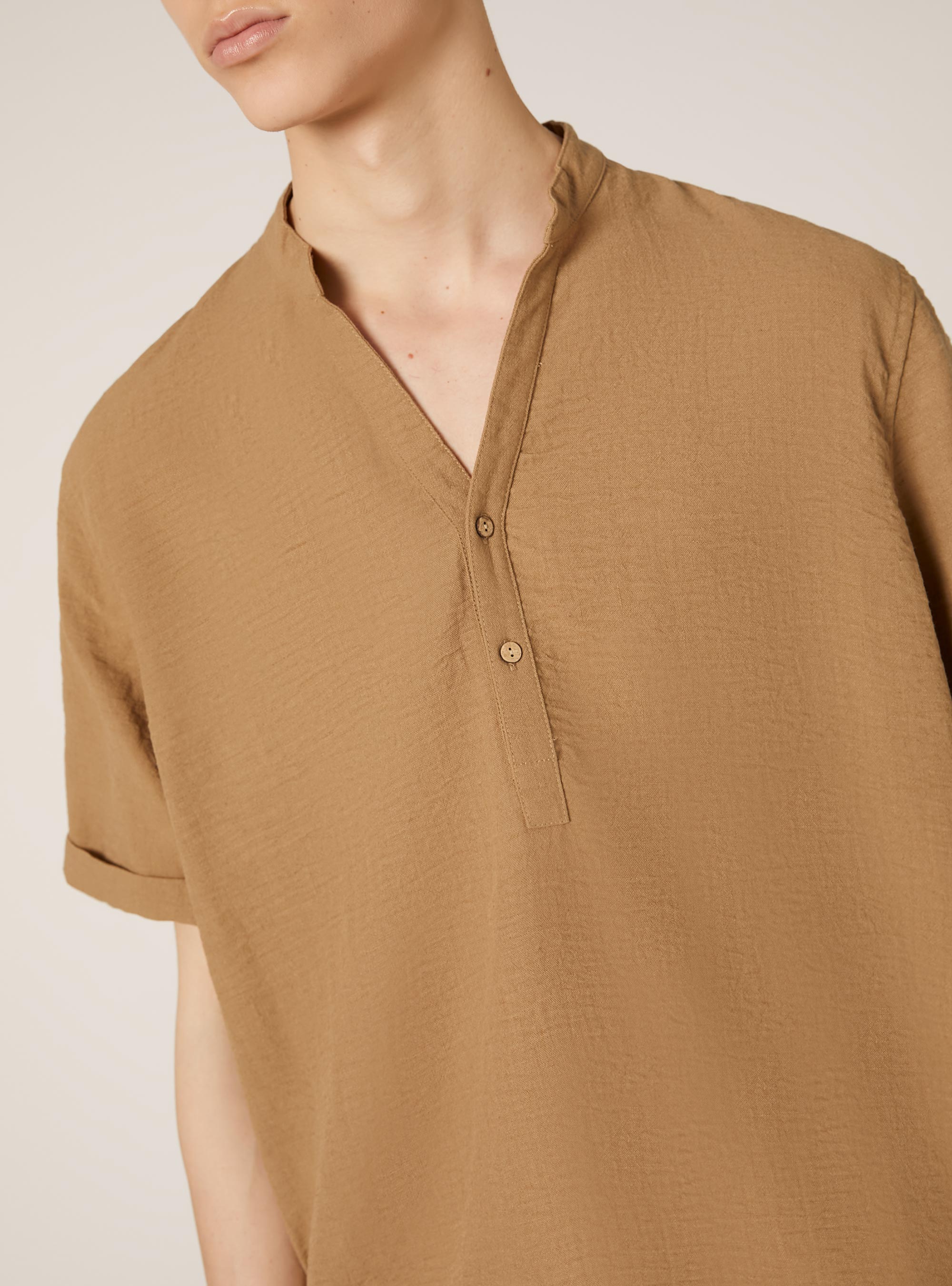 Shirt with Korean collar, TB1 TOBACCO DARK