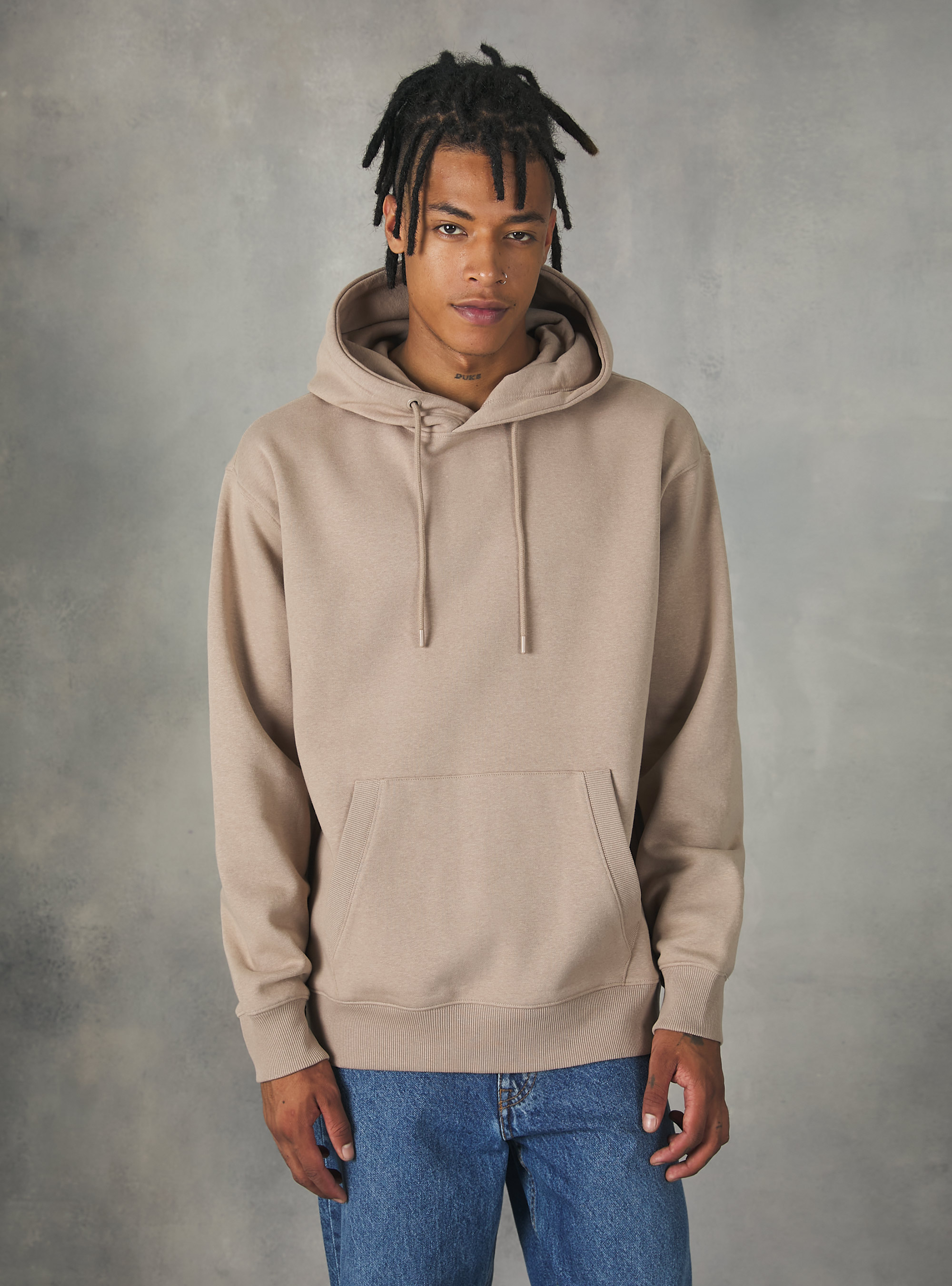Sweatshirt with hood and pouch pocket, BG1 BEIGE DARK