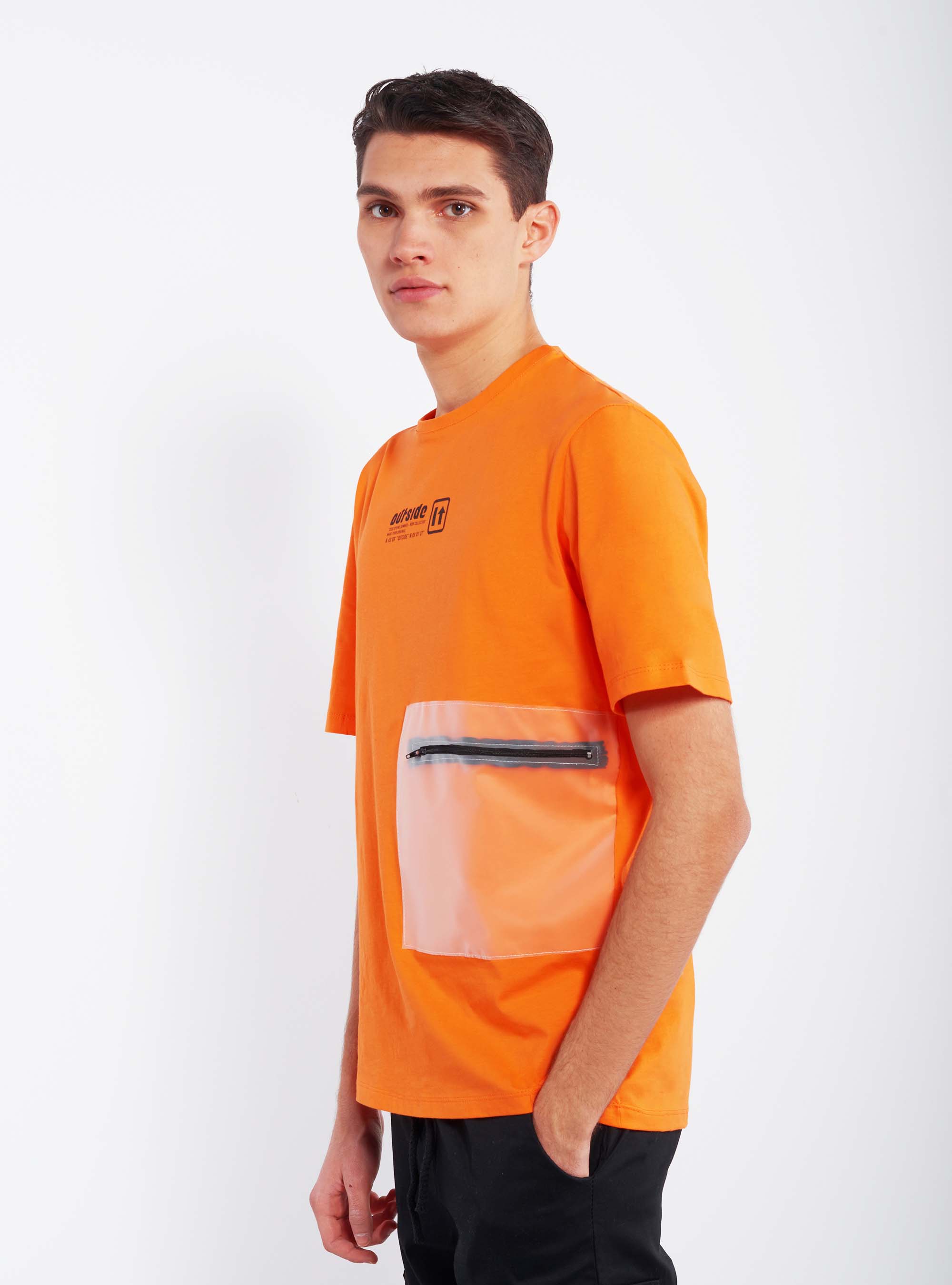 Maglietta con tasca trasparente, C3371 ORANGE