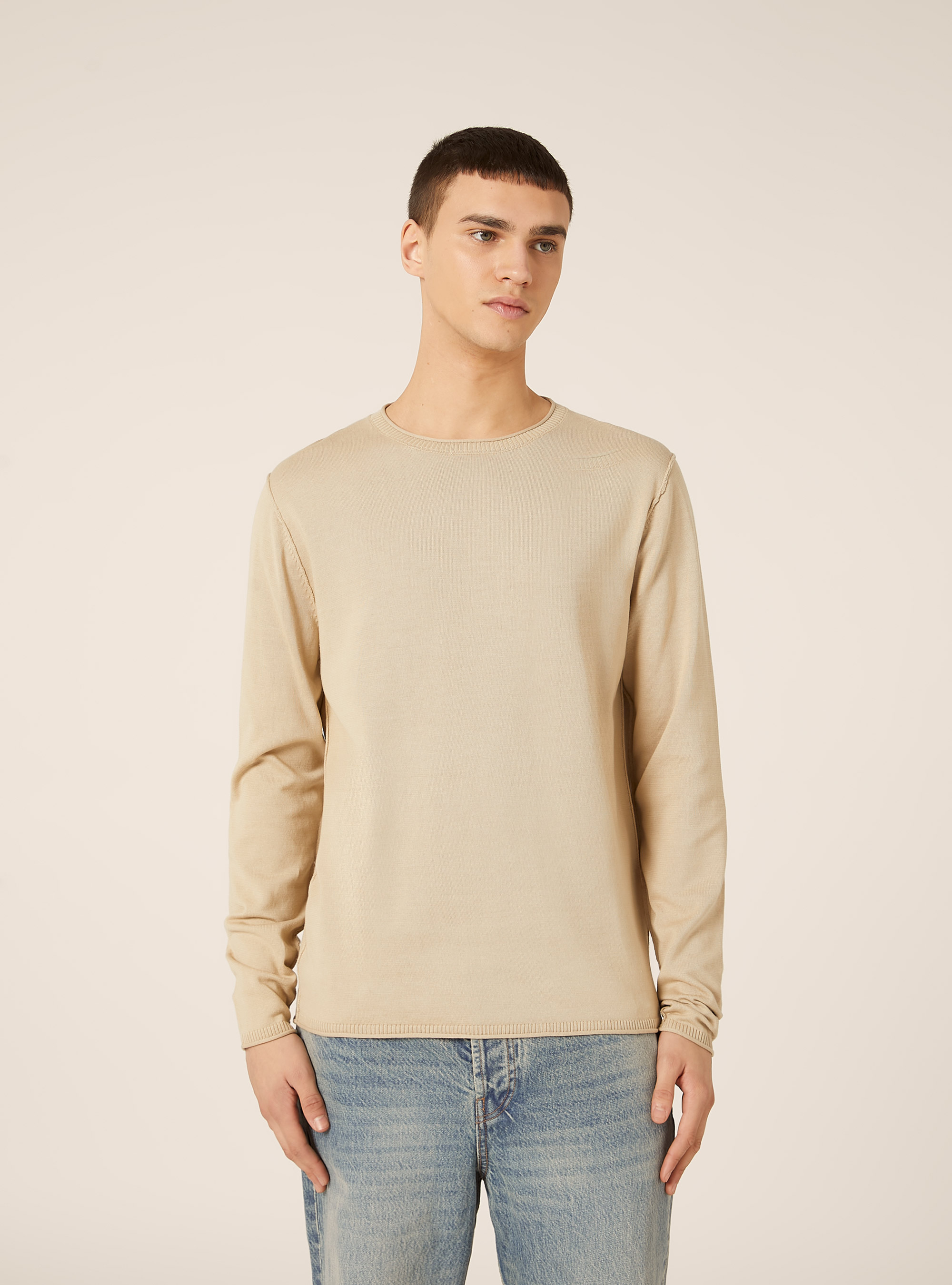Pullover girocollo in cotone, BG3 BEIGE LIGHT