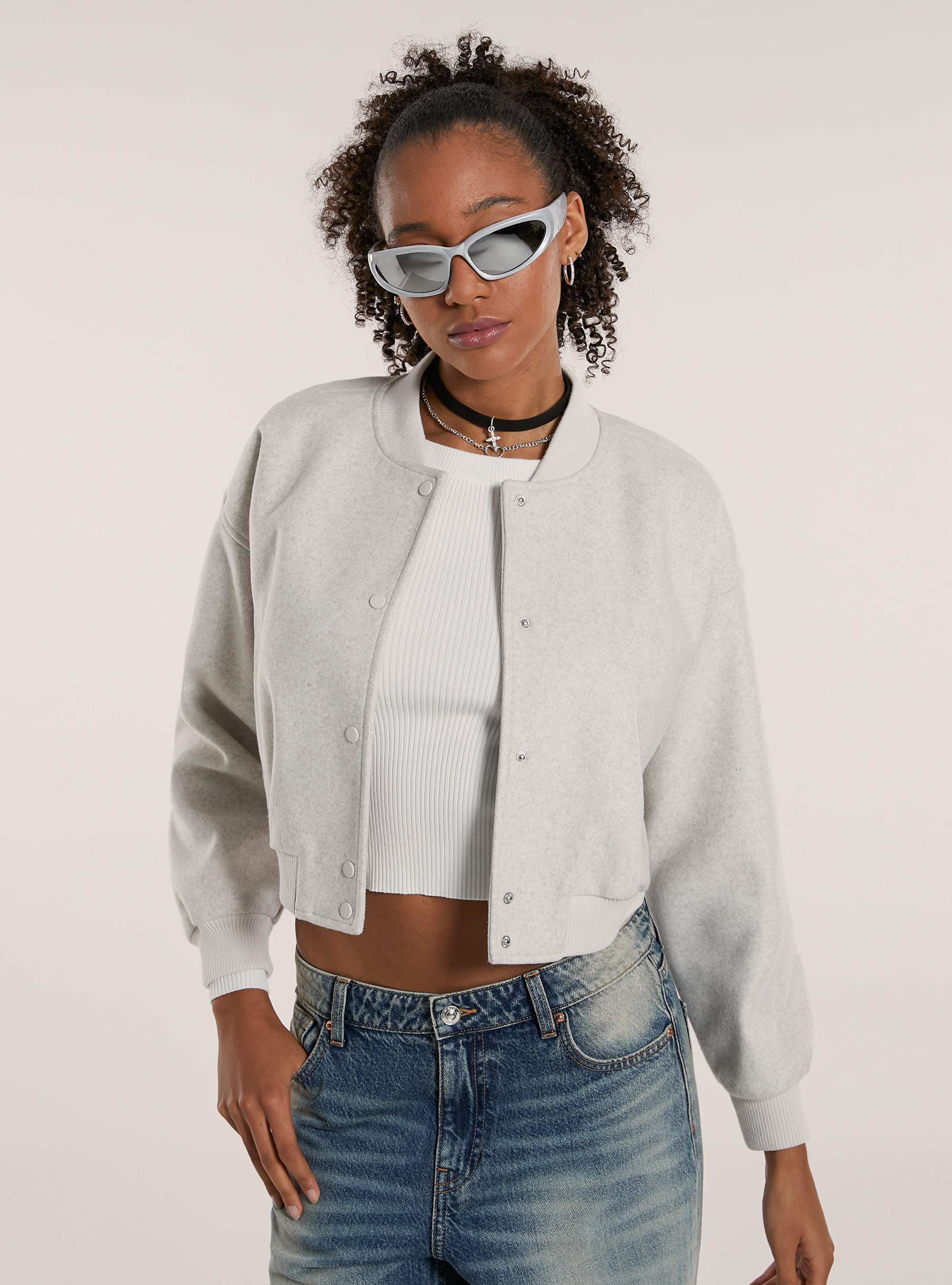 Bomber corto in panno, MWH2 OFF WHITE MEL