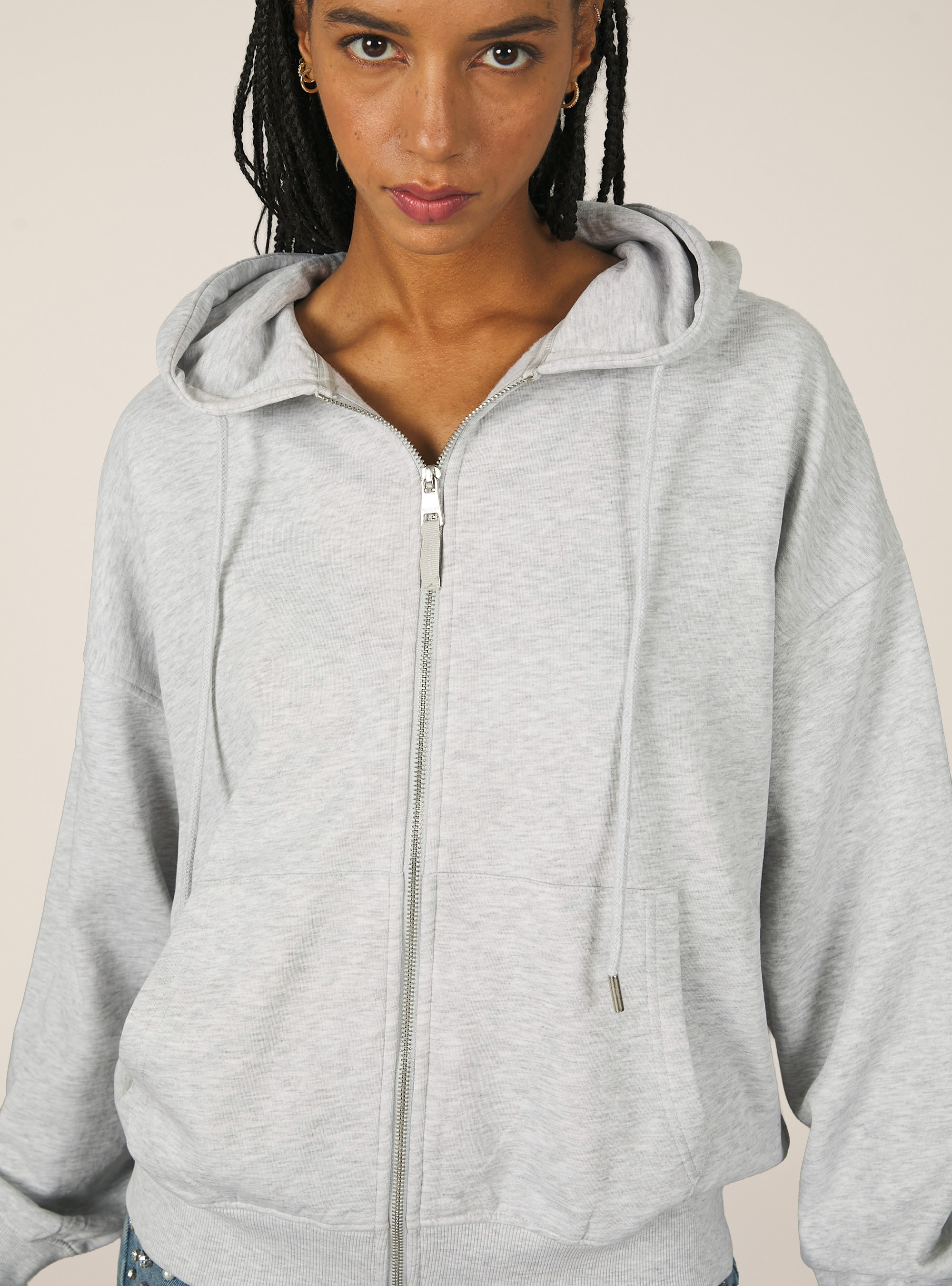 Zip et sweat à capuche en coton, MGY3 GREY MEL LIGHT