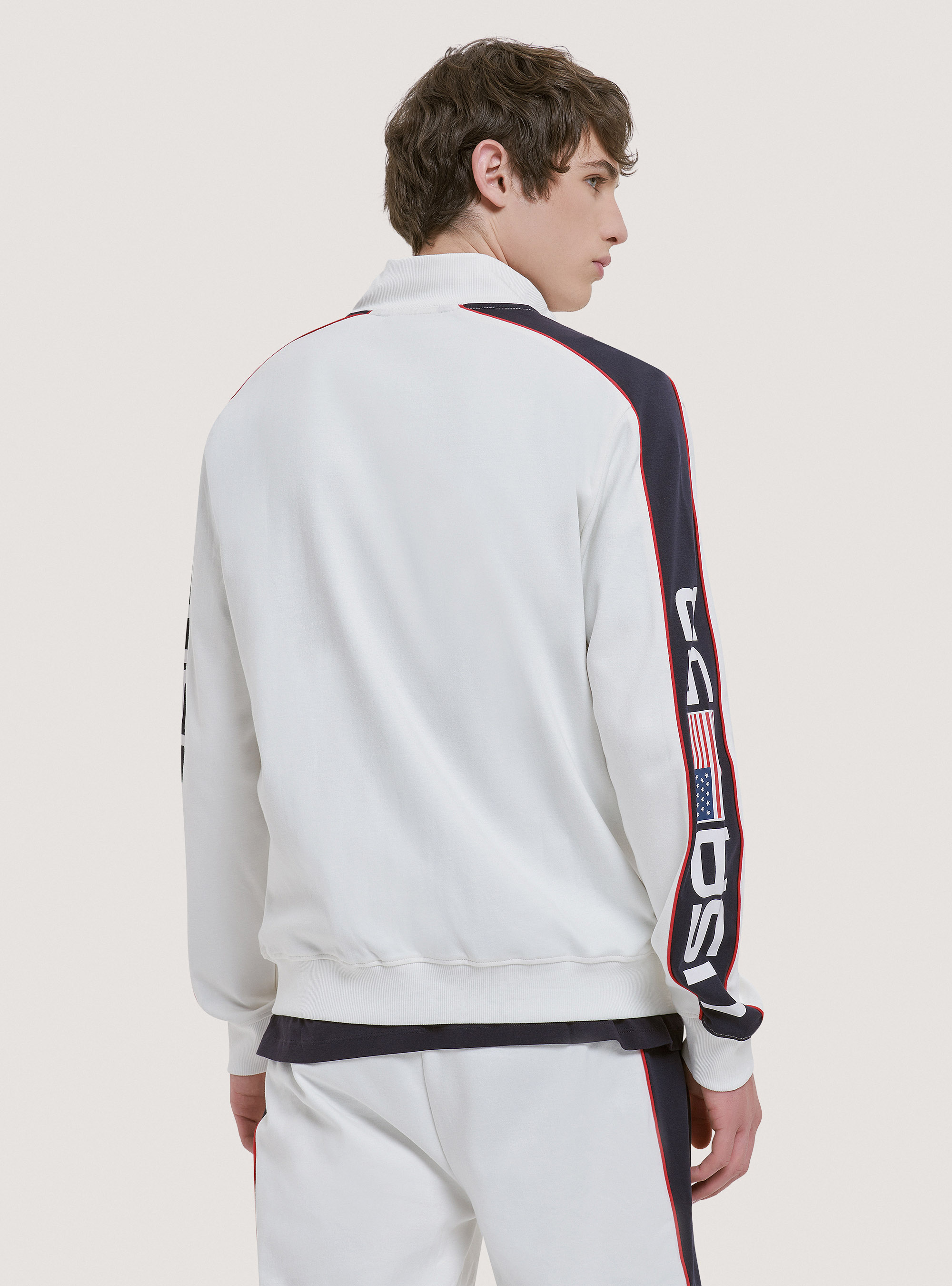 Sudadera con cremallera y estampado de algodón USA, C0020 OFF WHITE