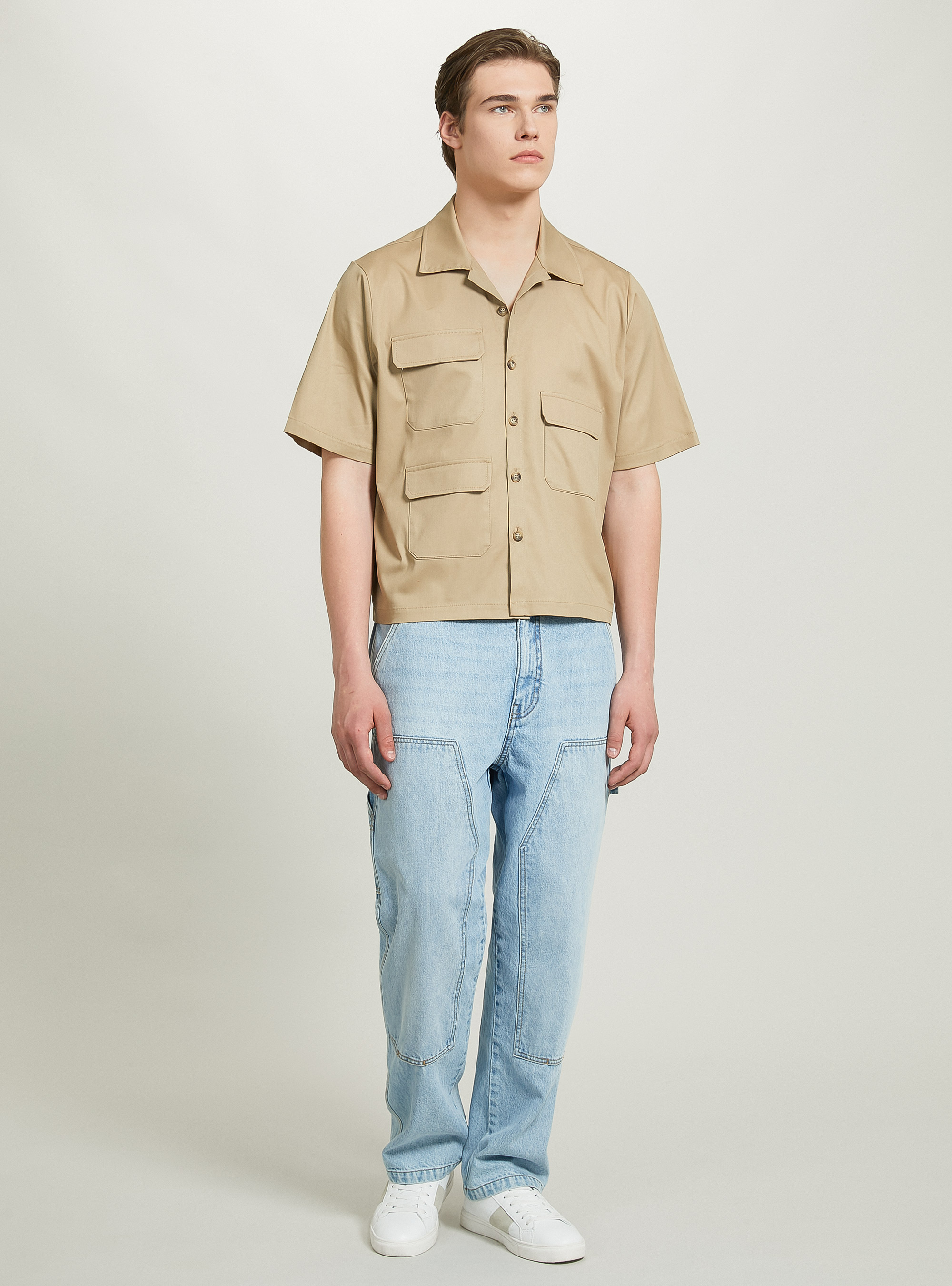 Cotton shirt with large pockets, BG2 BEIGE MEDIUM