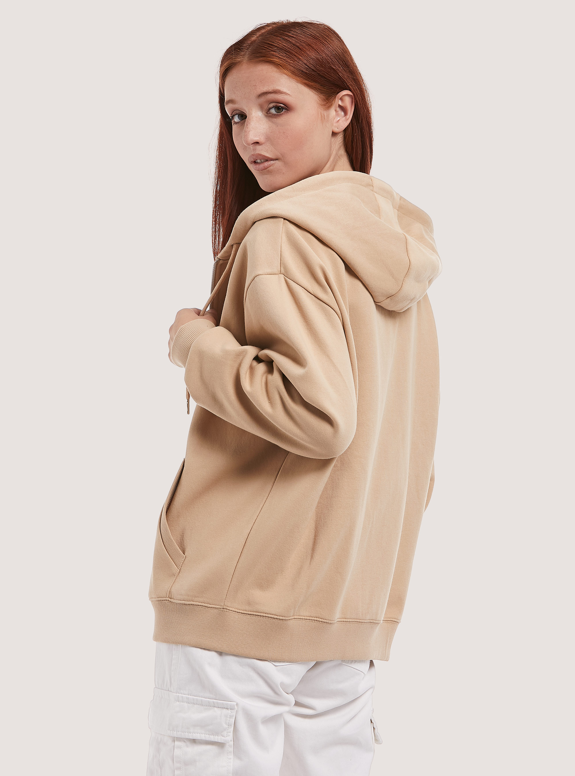 Sudadera con cremallera de algodón, BG2 BEIGE MEDIUM