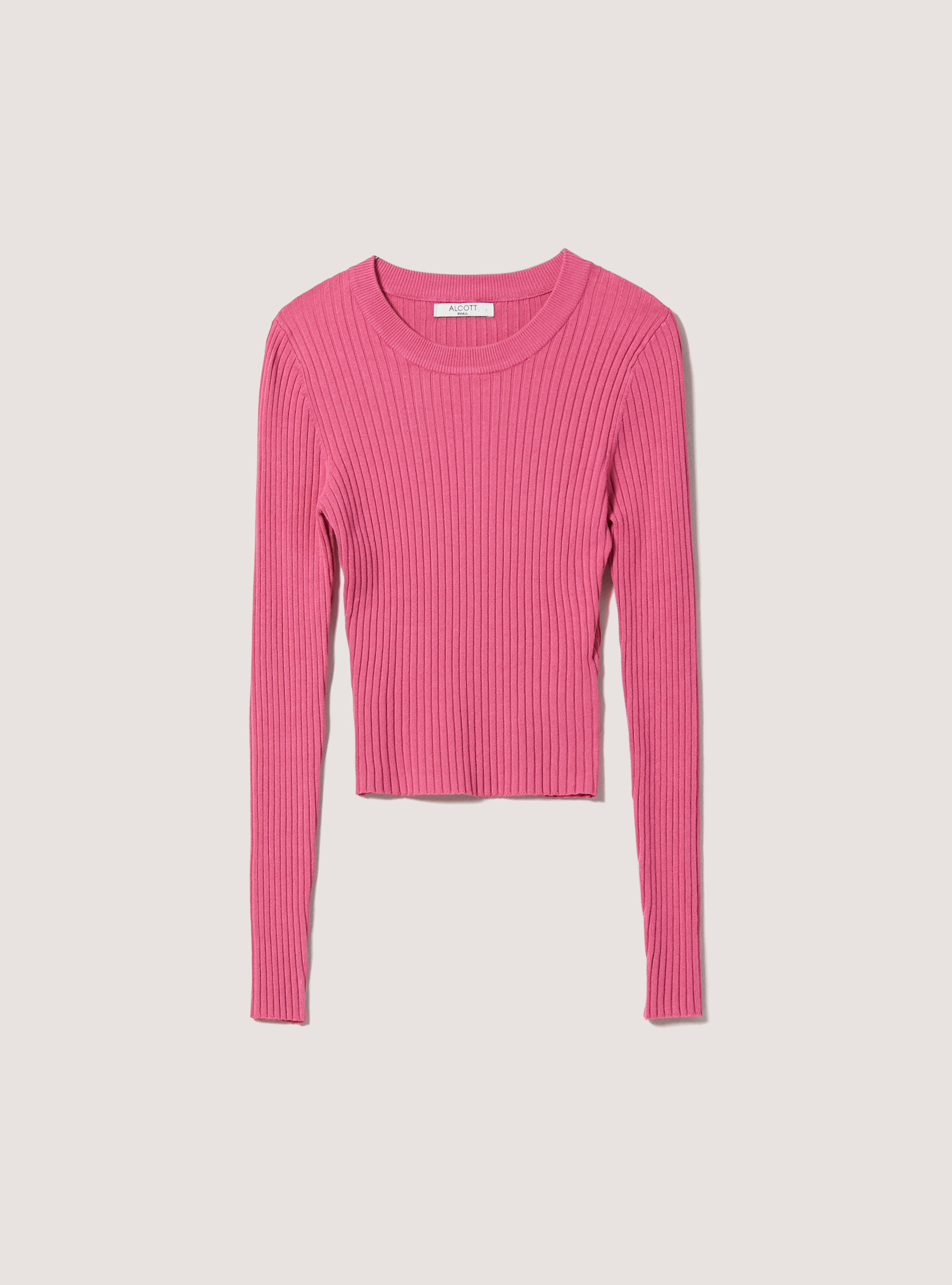 Soft cropped ribbed stretch pullover, MPK1 PINK MEL DARK