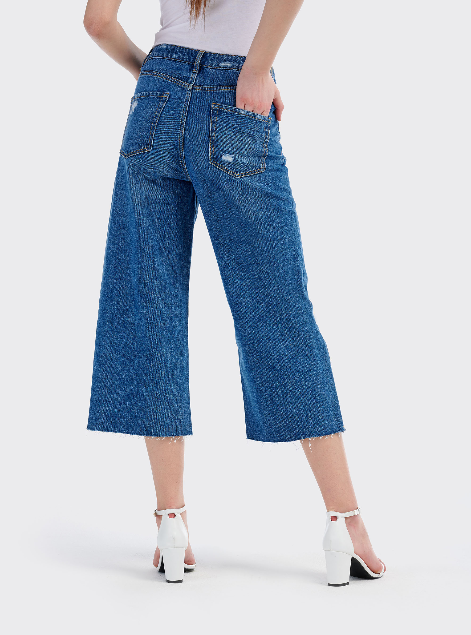 Jeans crop wide leg, BLUE NAVY