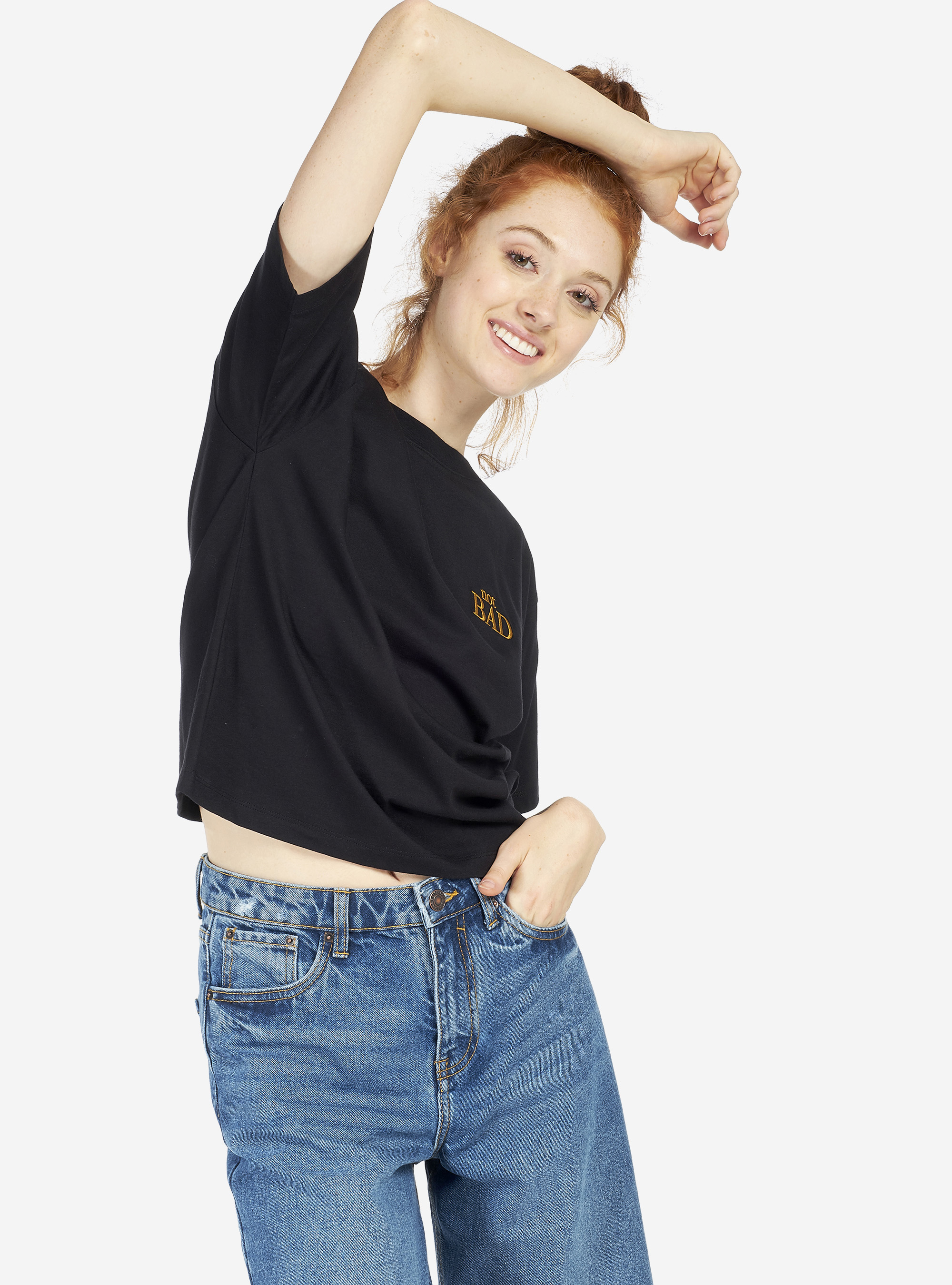 Maglietta cropped con scritta, NERO