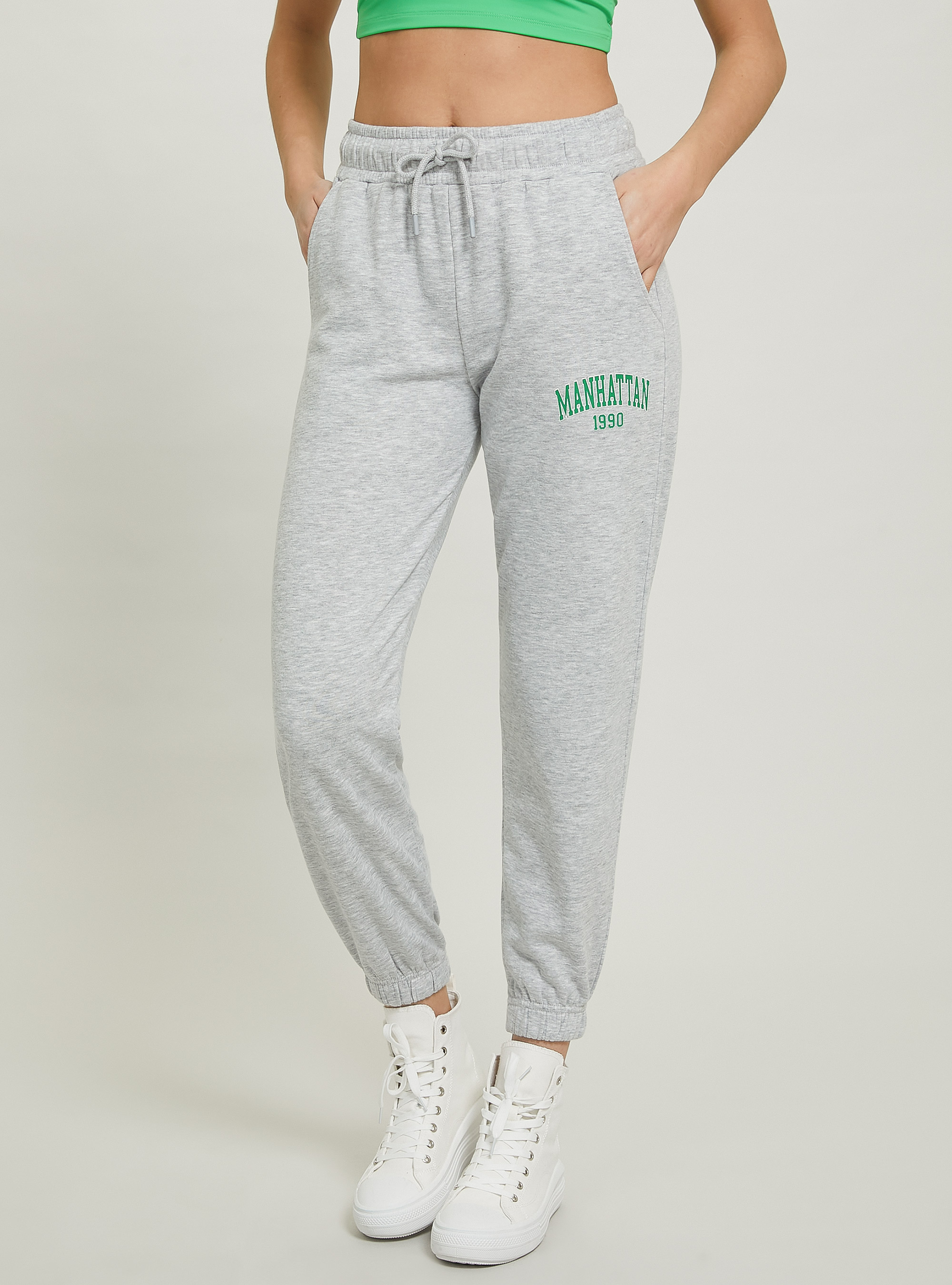 Jogger trousers with college print, MGY3 GREY MEL LIGHT