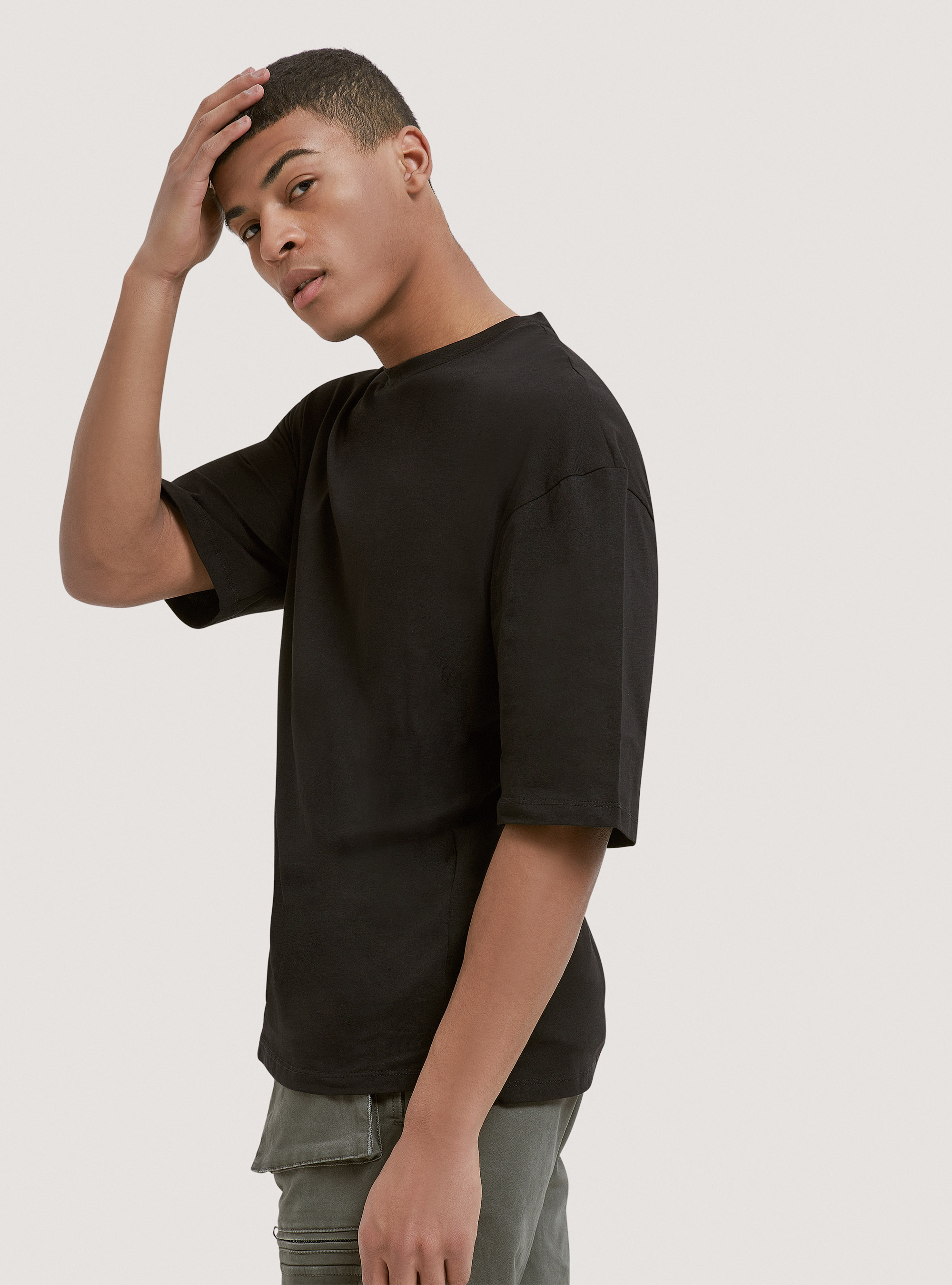 Oversized cotton T-shirt, BLACK