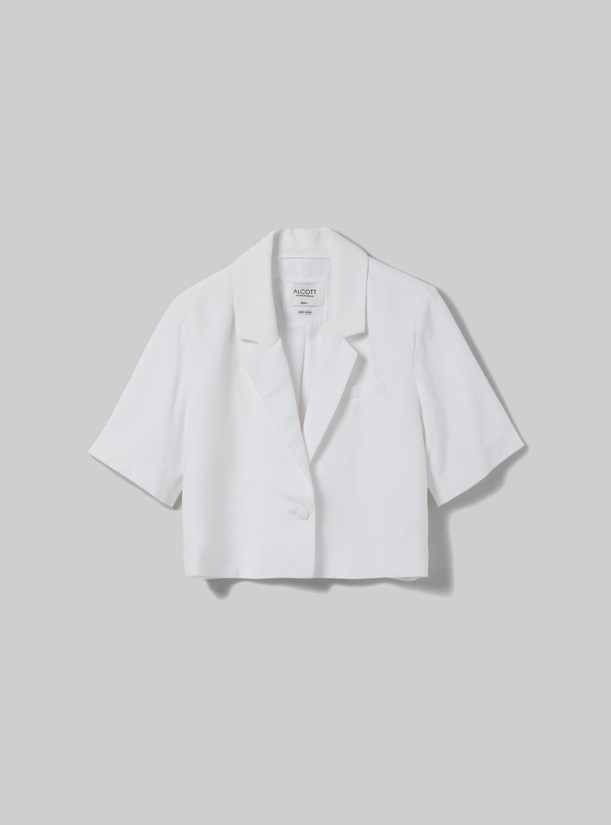 Linen blend cropped blazer, WH2 WHITE