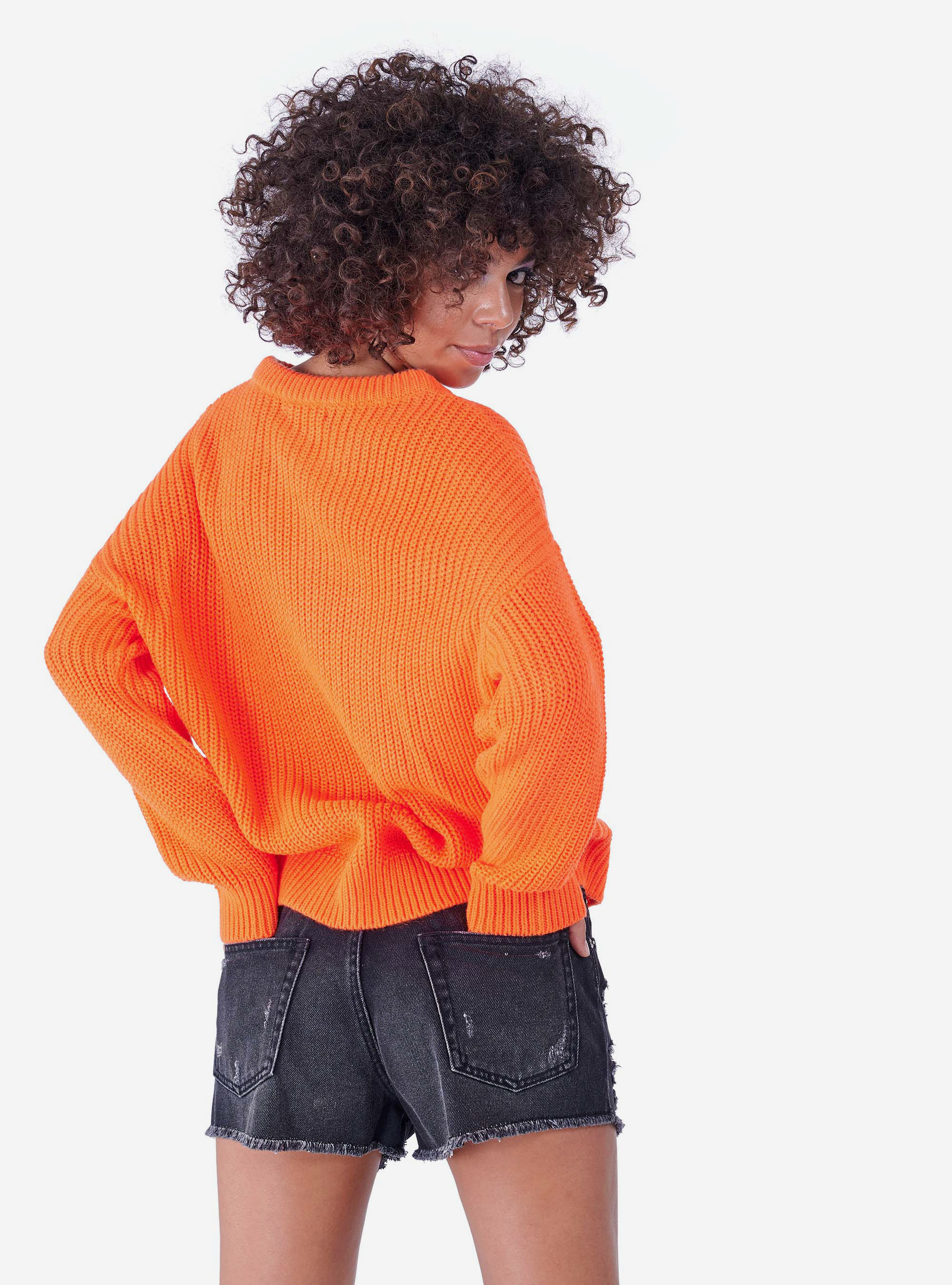 Jersey cuello redondo oversize, NARANJA FLUO